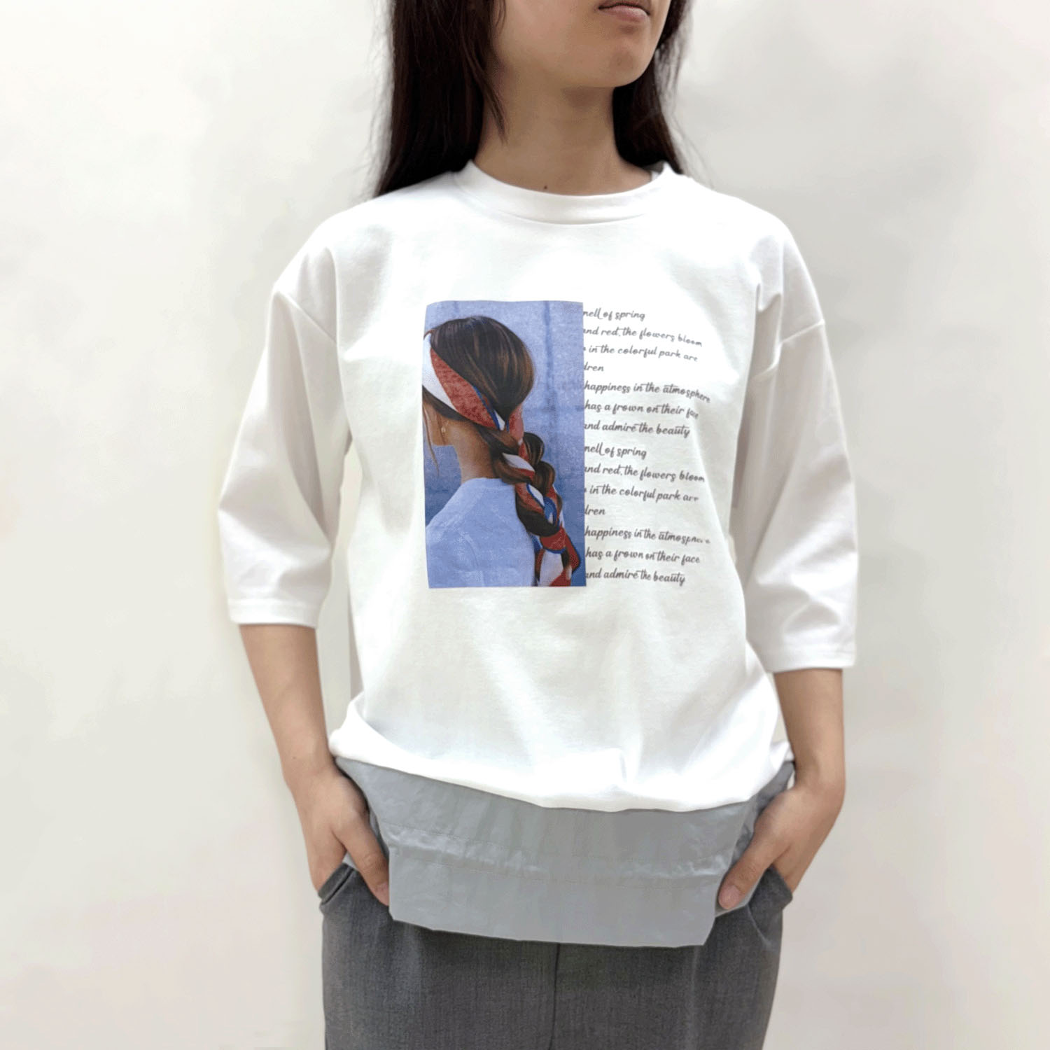 裾ドロスト切替Tシャツ - 画像6