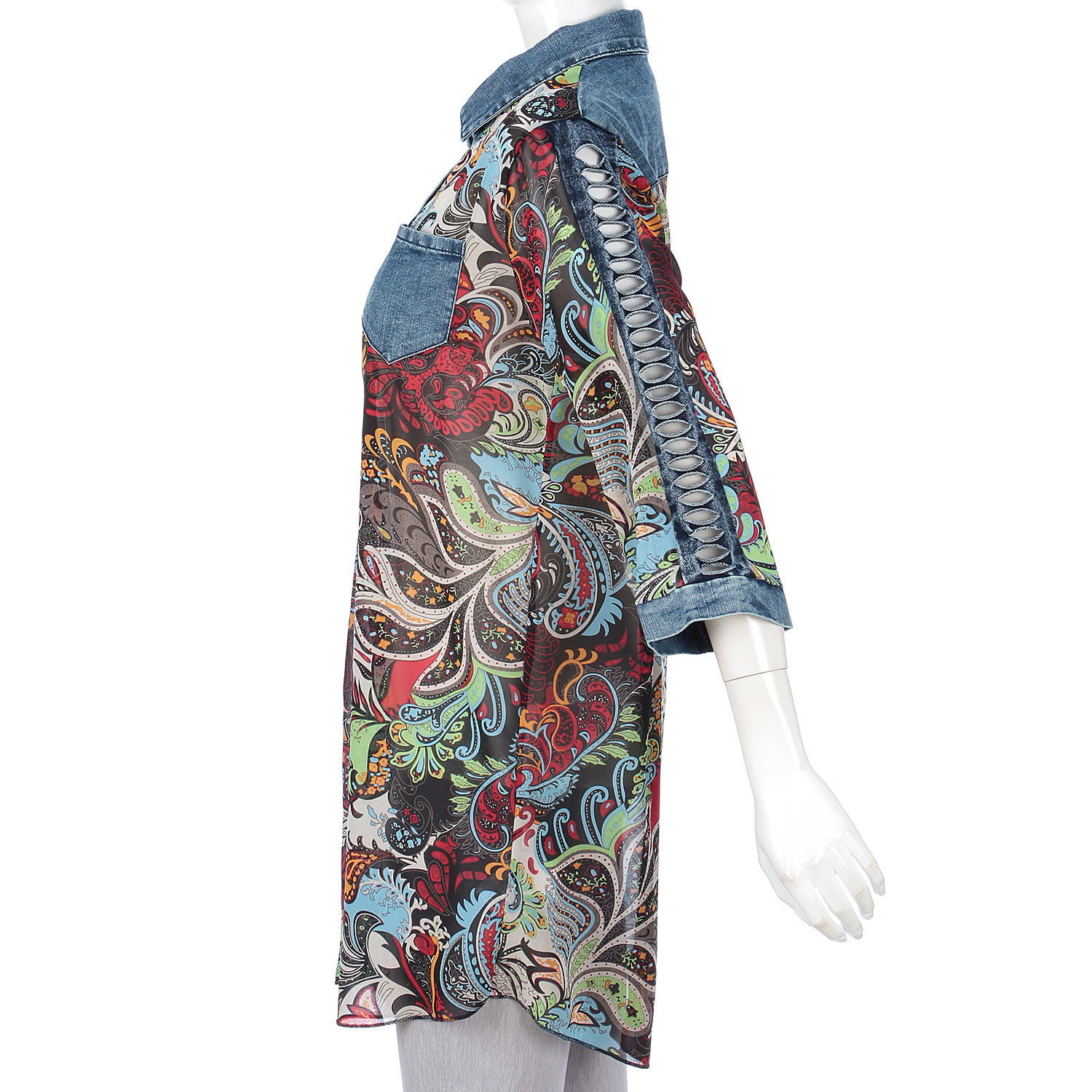 プリント×デニム切替ブラウス - 画像6