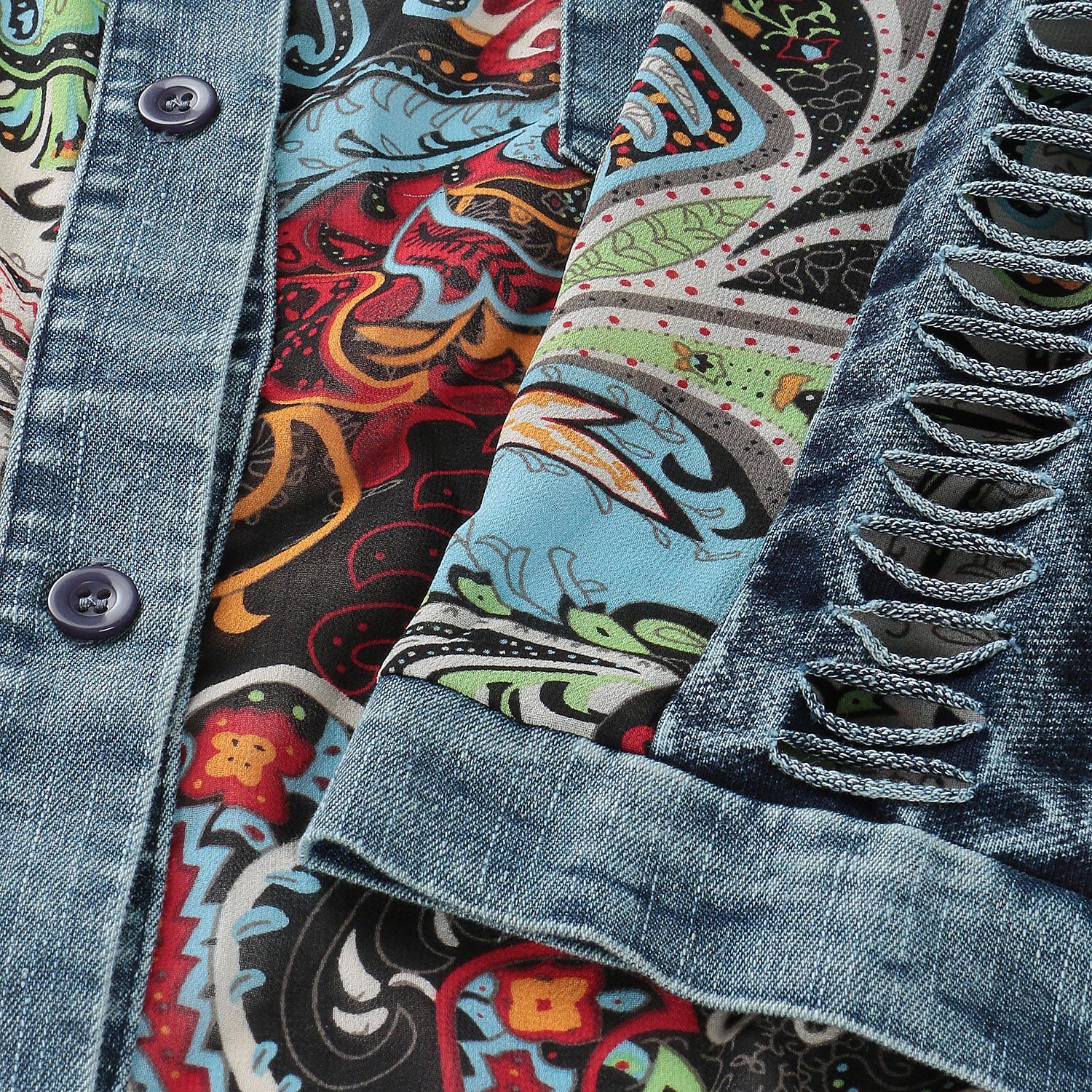 プリント×デニム切替ブラウス - 画像8