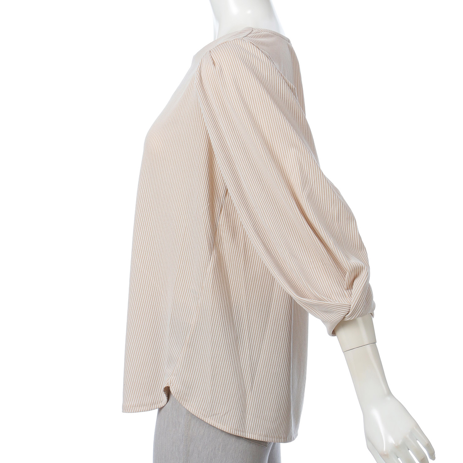 ストライプ柄袖タック七分プルオーバー - 画像2