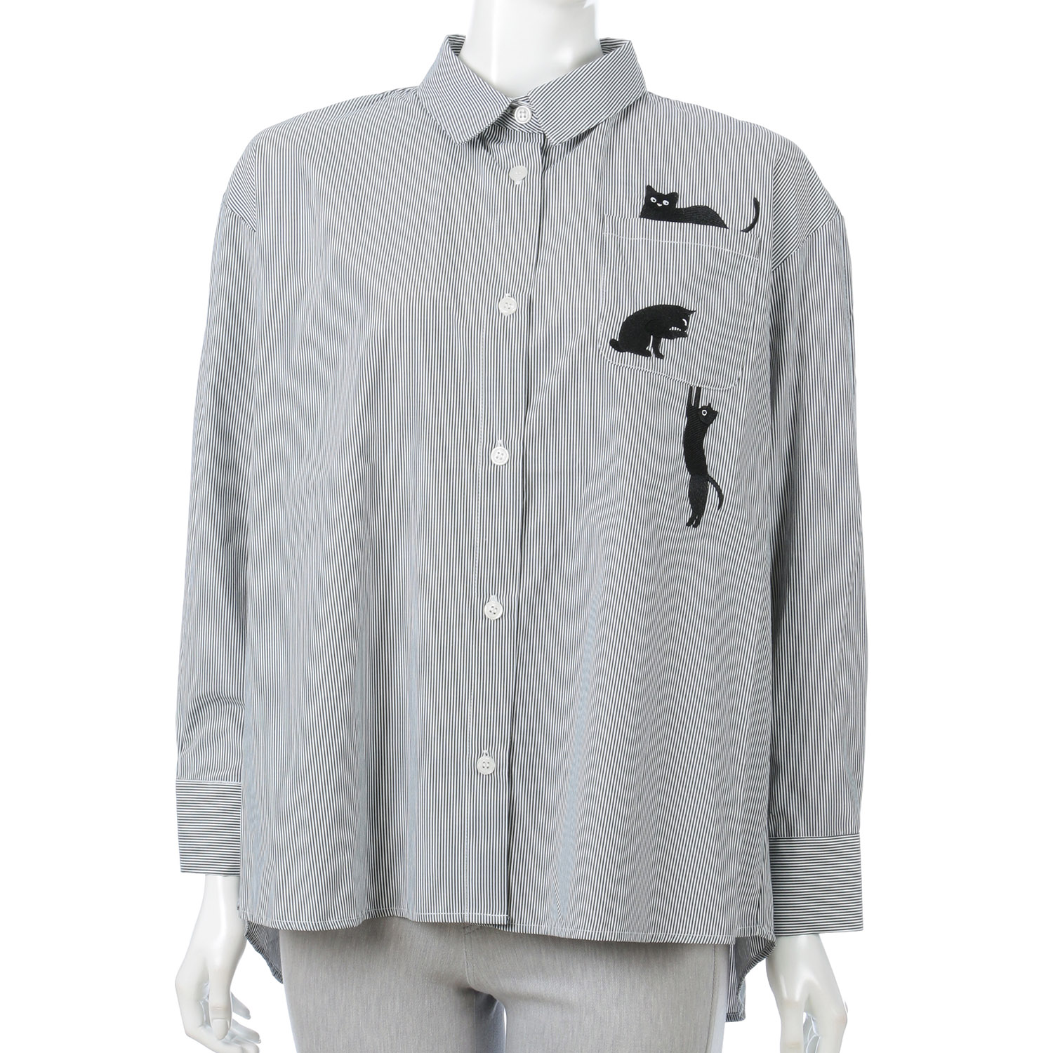 Myauris猫刺繍先染めストライプシャツ - 画像2