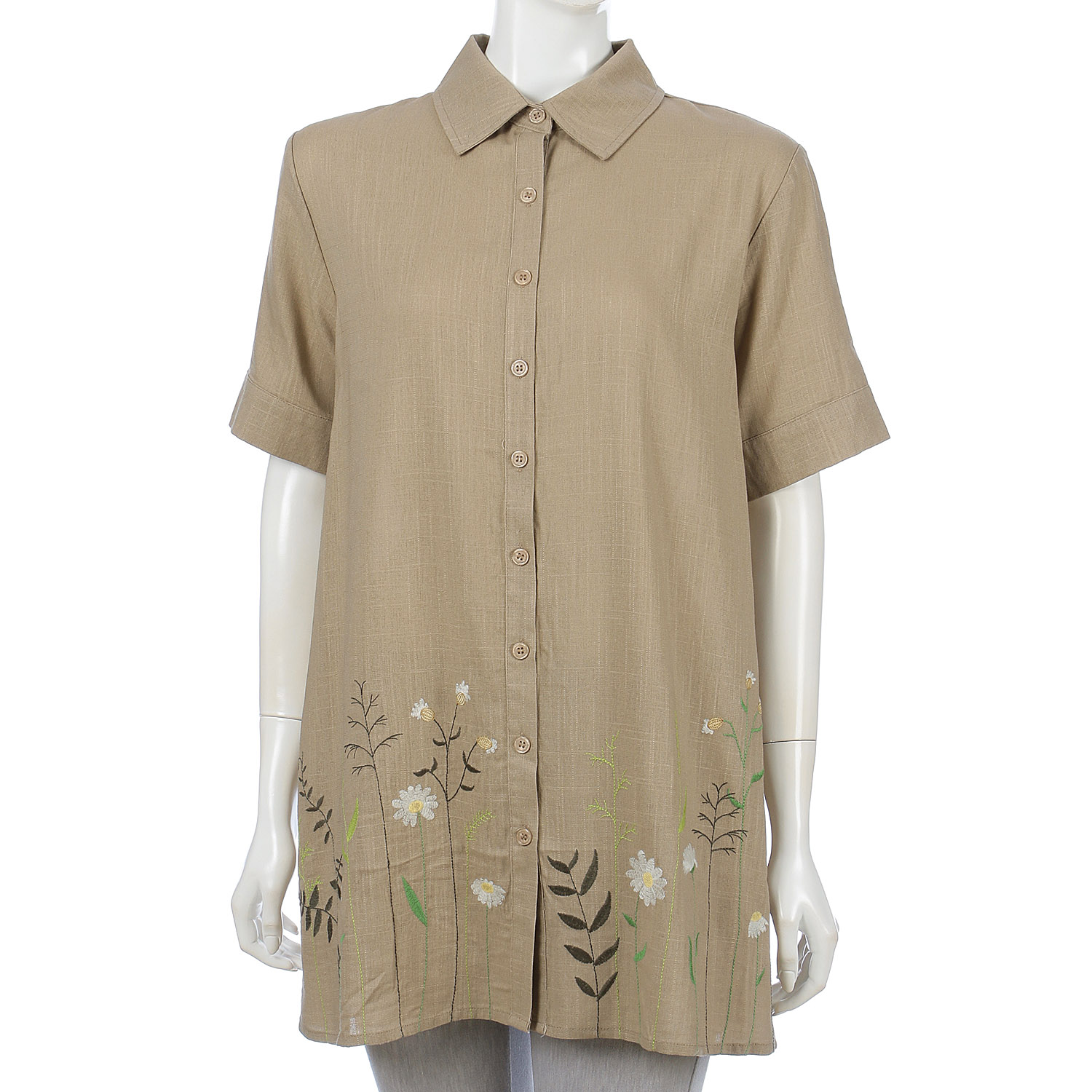 裾刺繍オープンシャツ