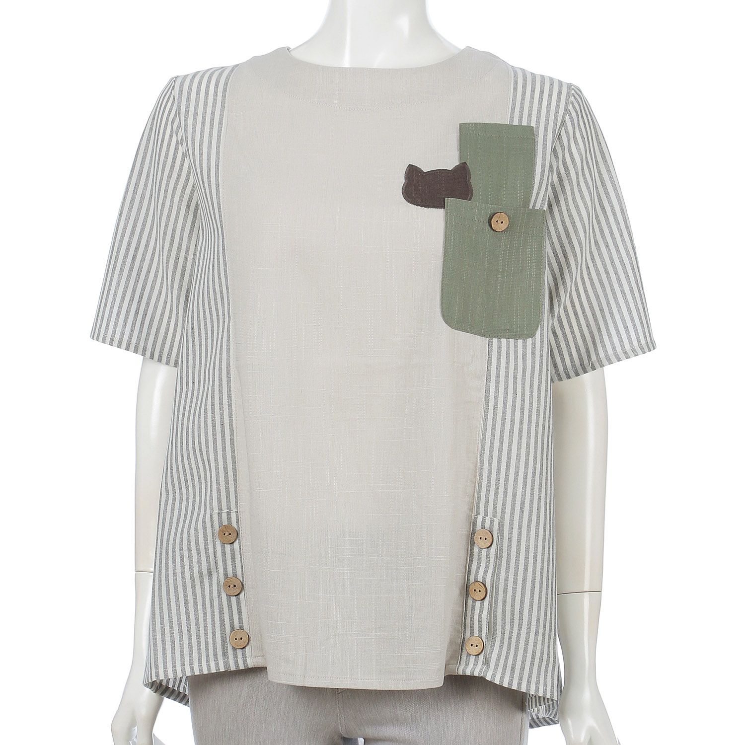 ストライプ切替ネコモチーフプルオーバー - 画像2