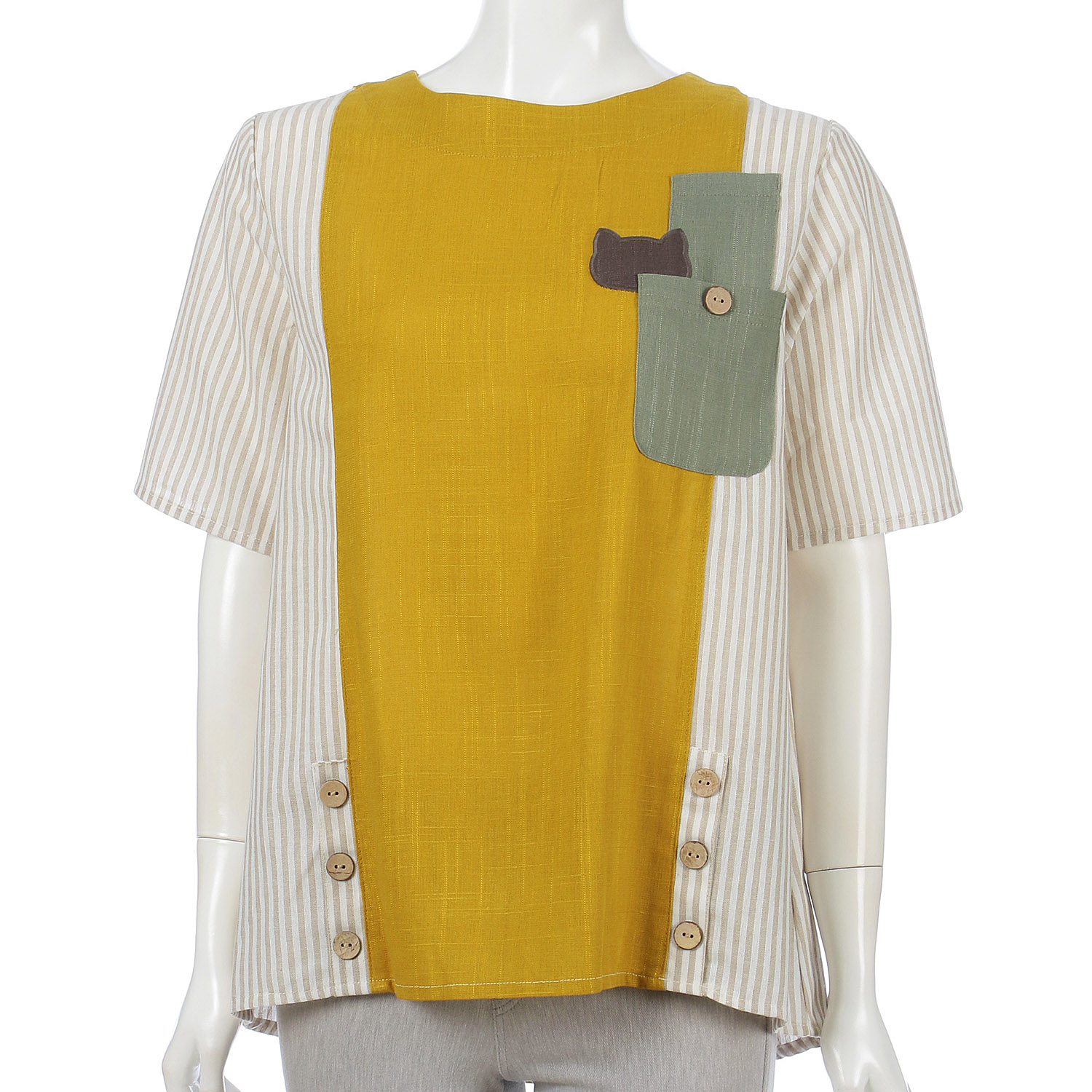 ストライプ切替ネコモチーフプルオーバー - 画像4