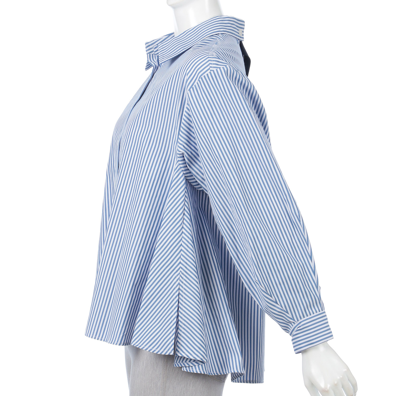 ストライプ柄後リボン付Aラインブラウス - 画像2