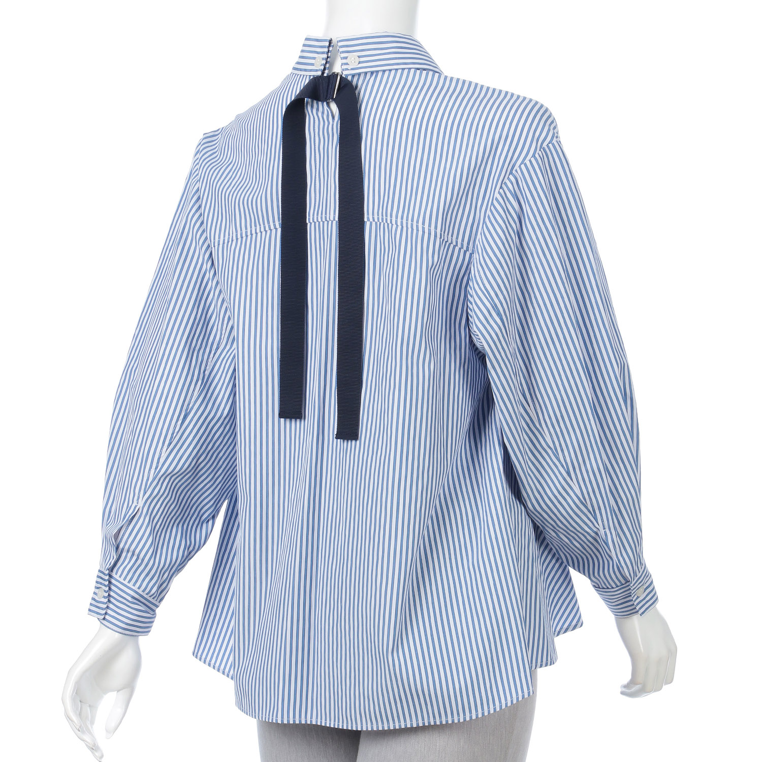 ストライプ柄後リボン付Aラインブラウス - 画像3