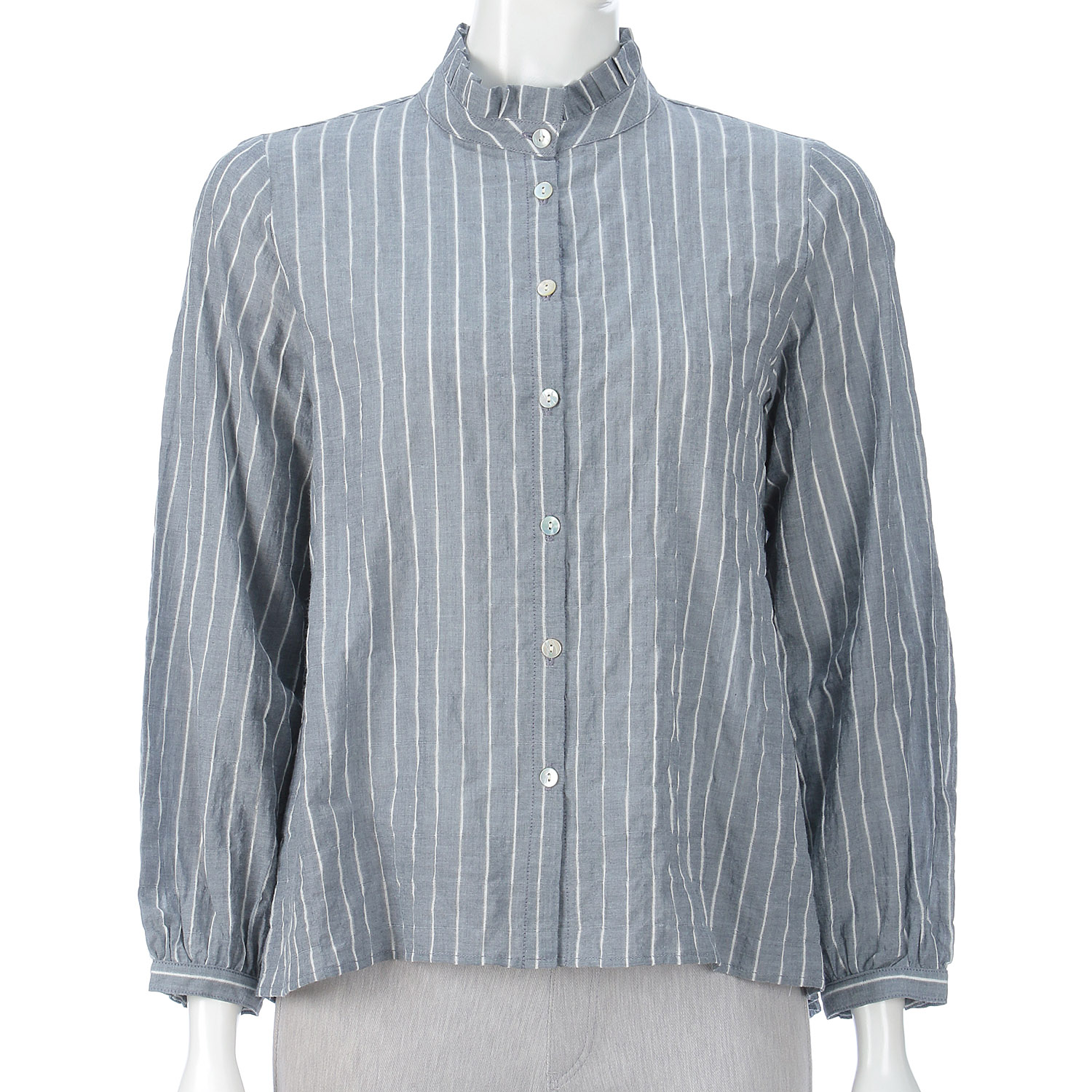 先染めアキハシャーリングストライプフリルブラウス - 画像7