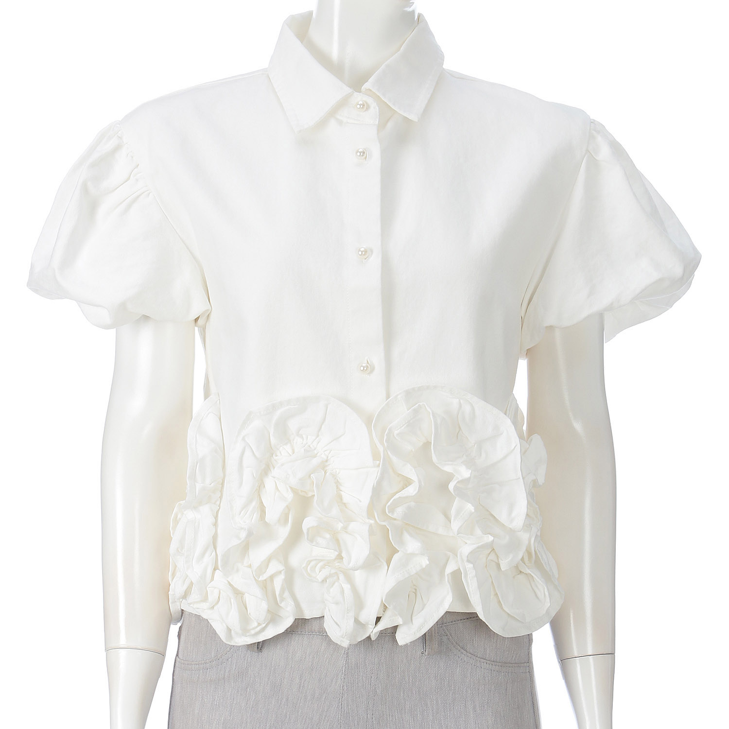 裾フリルデニムブラウス - 画像1