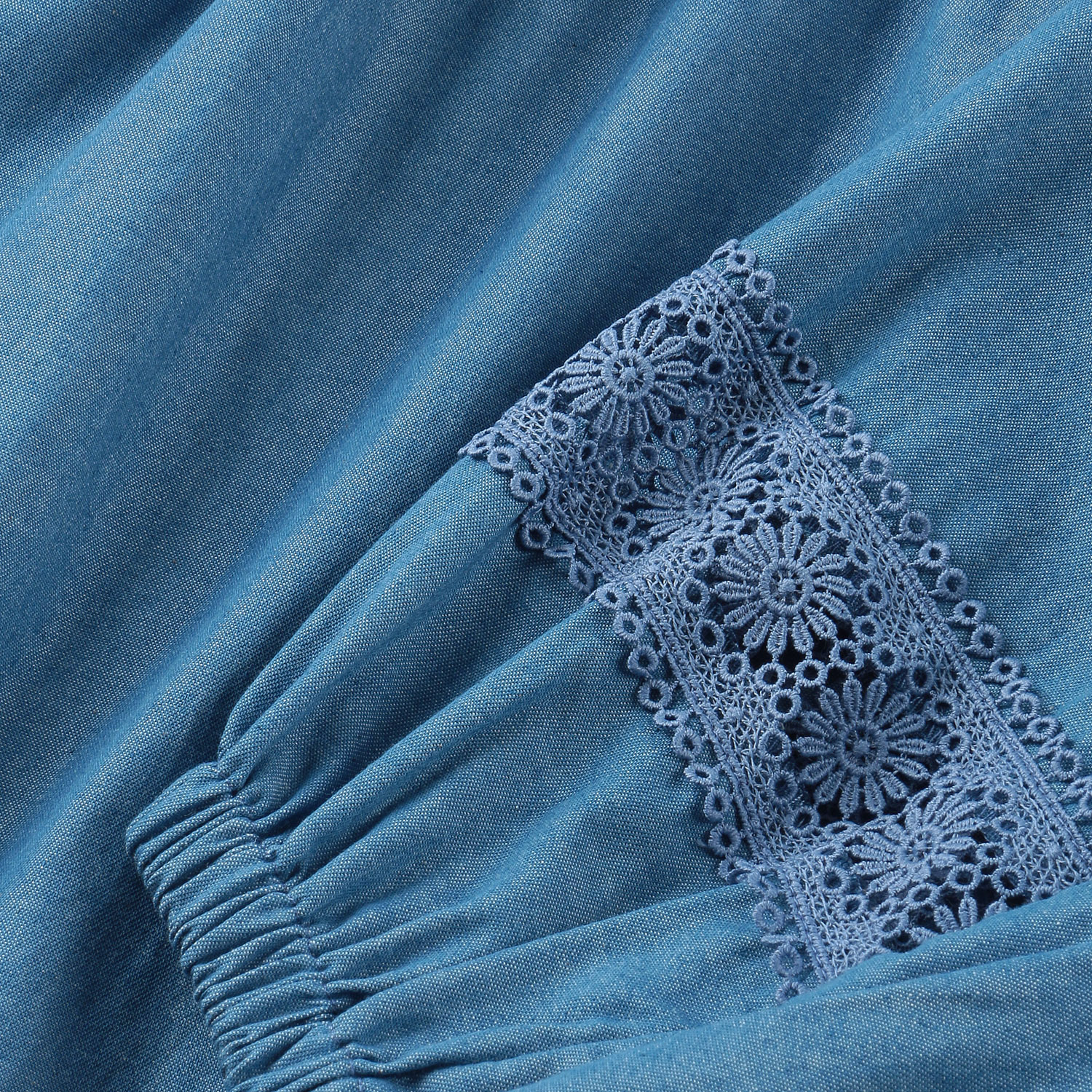 レースアクセンントデニムブラウス - 画像4