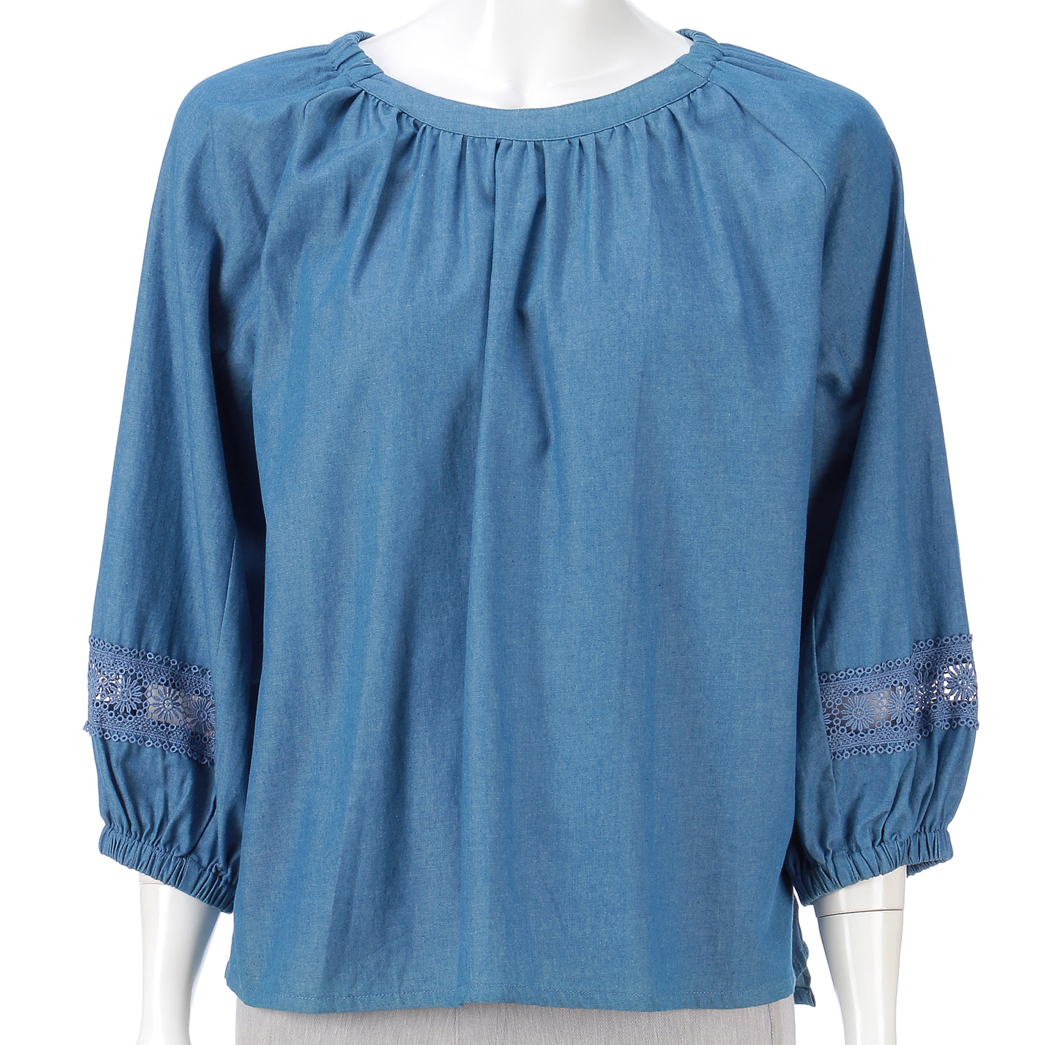 レースアクセンントデニムブラウス - 画像1