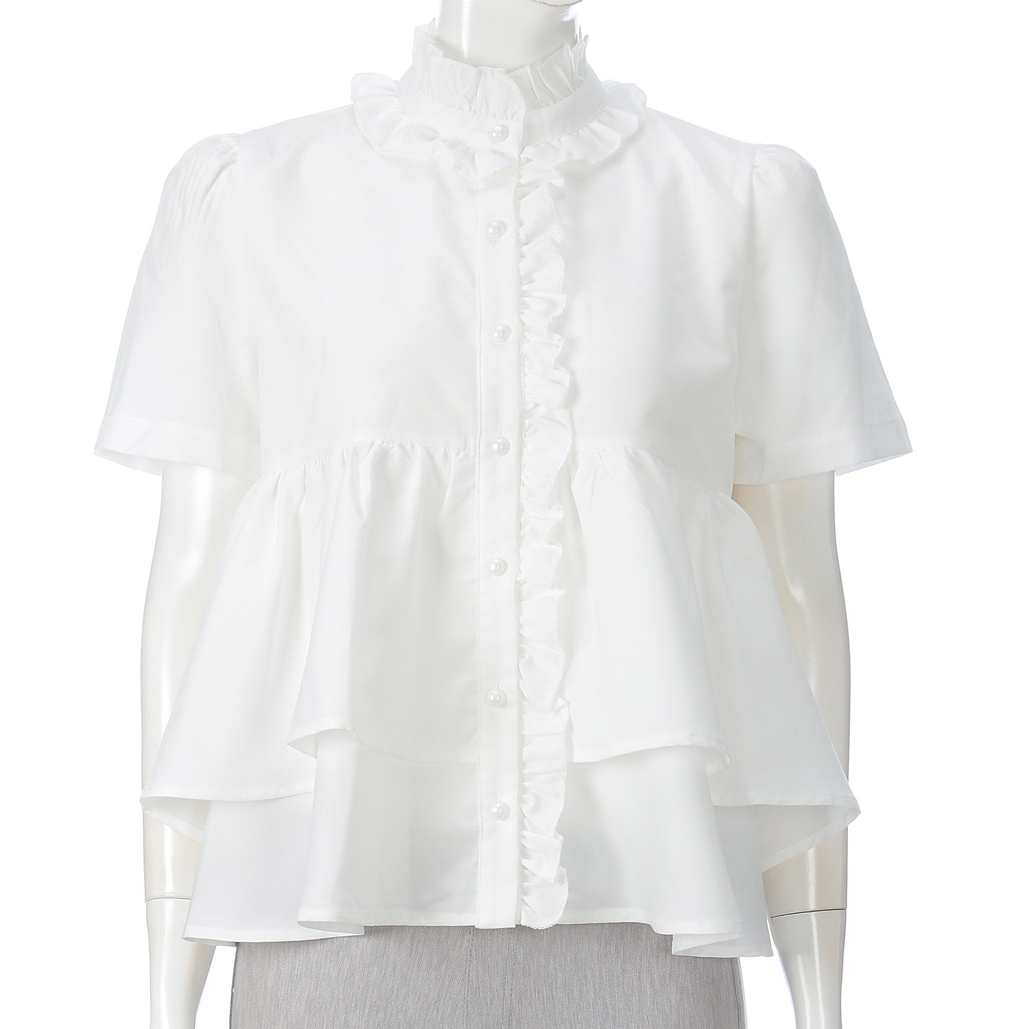 フリルネックブラウス - 画像1