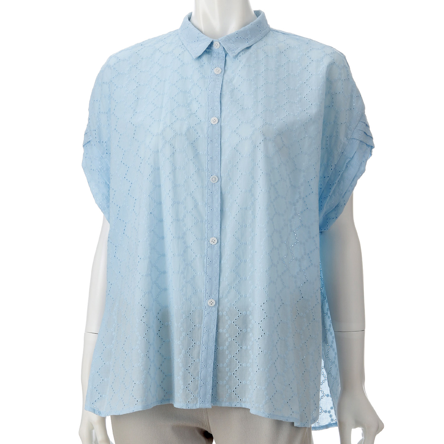 袖タック刺繍シャツ - 画像1