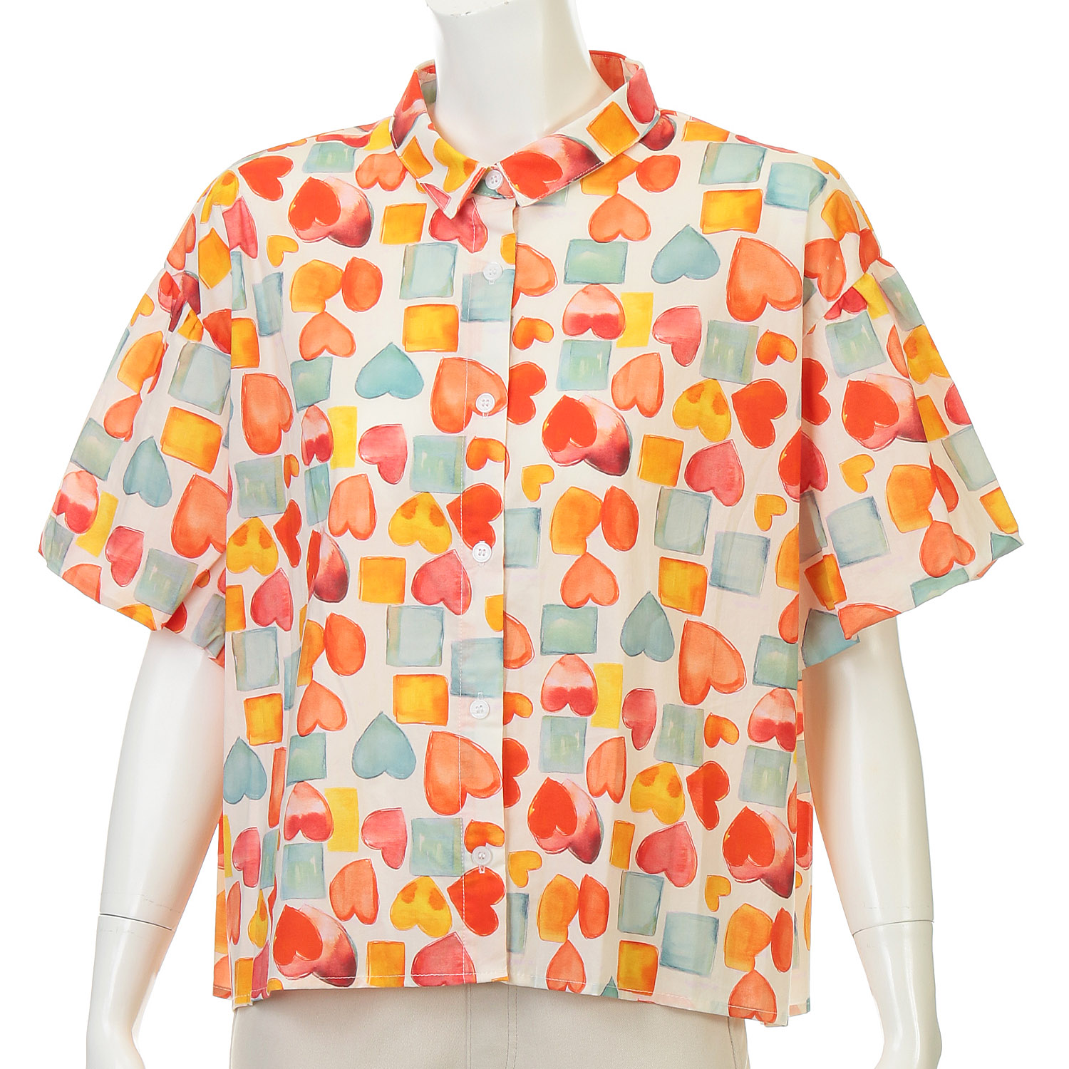 綿100総柄プリントショートブラウス - 画像3