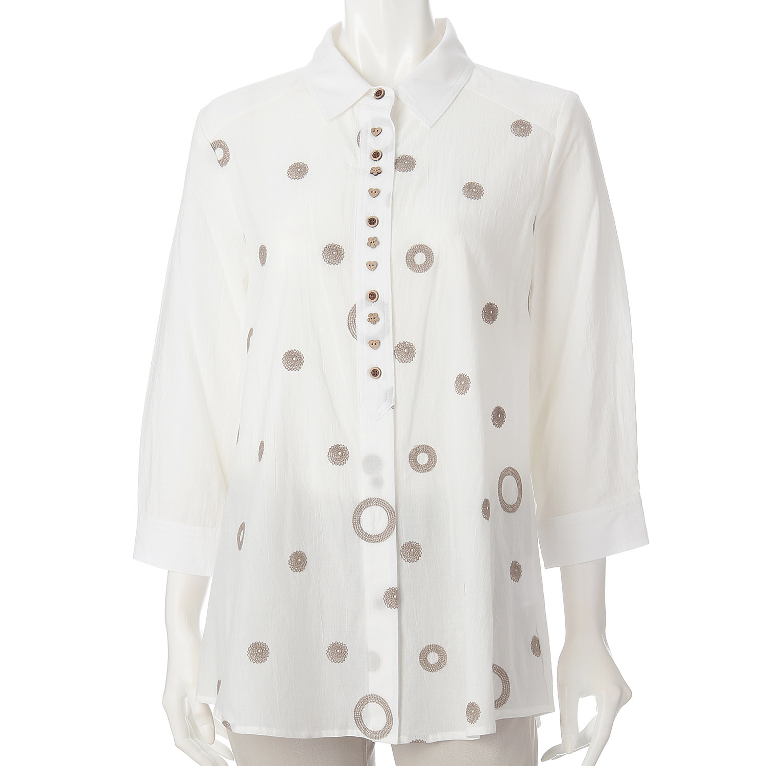 綿シャンブレー刺繍ブラウス - 画像1