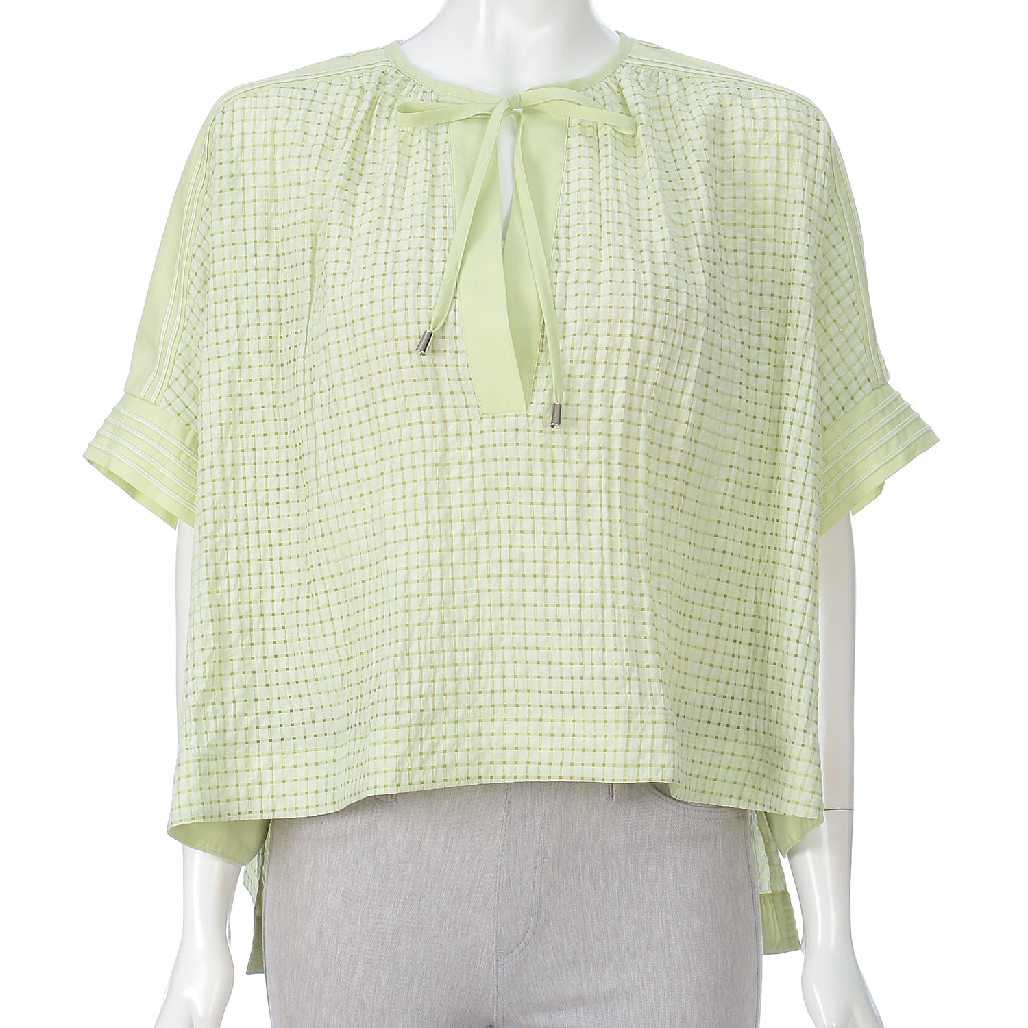 シアーチェックリボンアクセントブラウス - 画像4