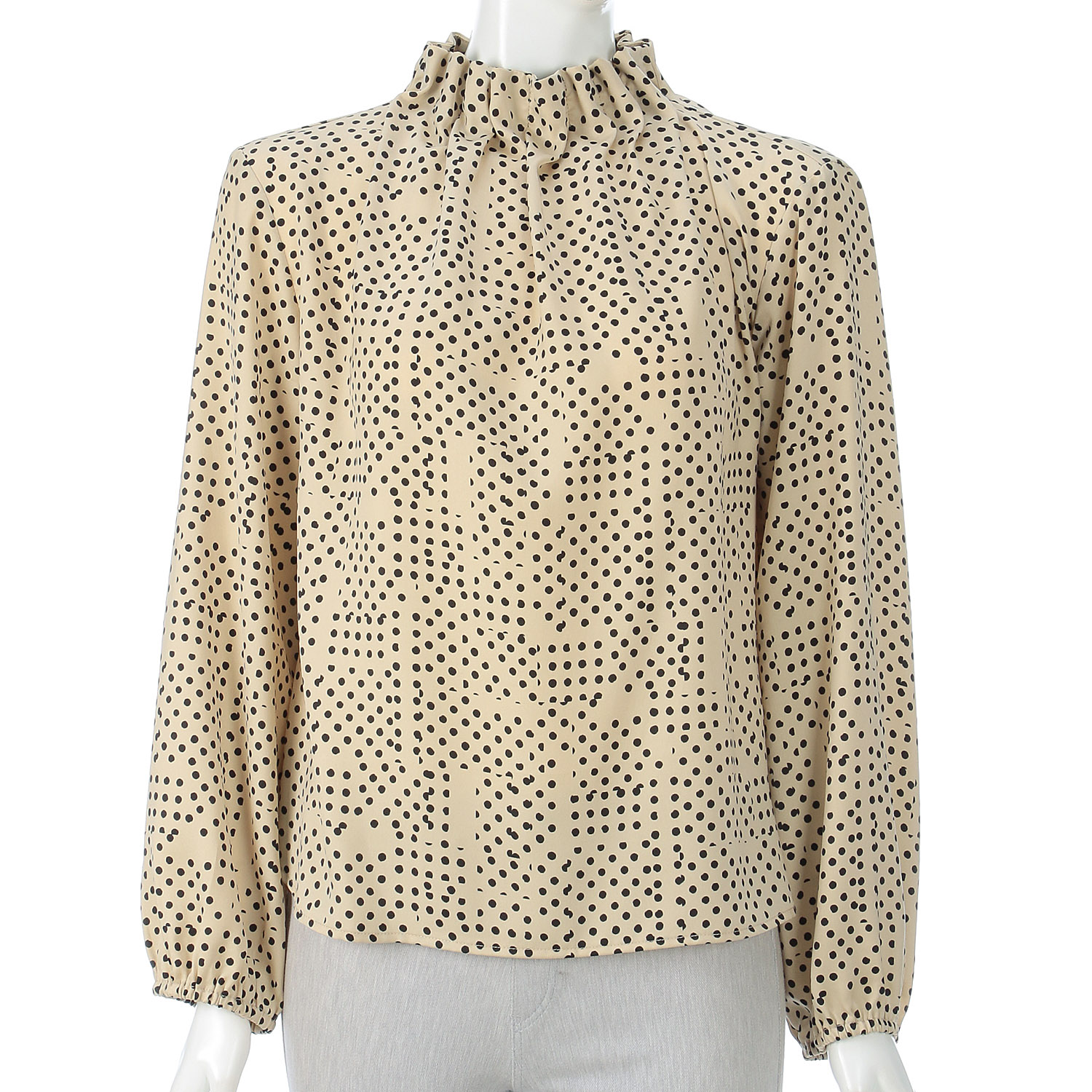 ドットプリントスタンドカラーブラウス - 画像1