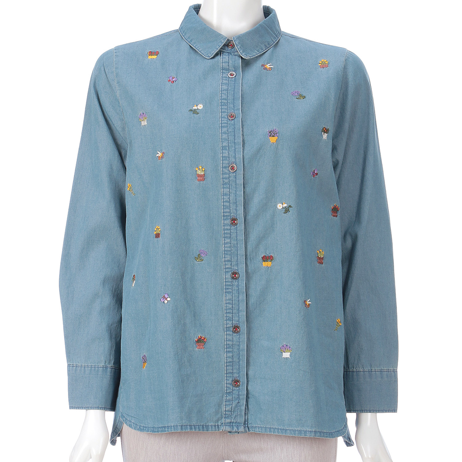 デニム刺繍BL（植木鉢花柄） - 画像1