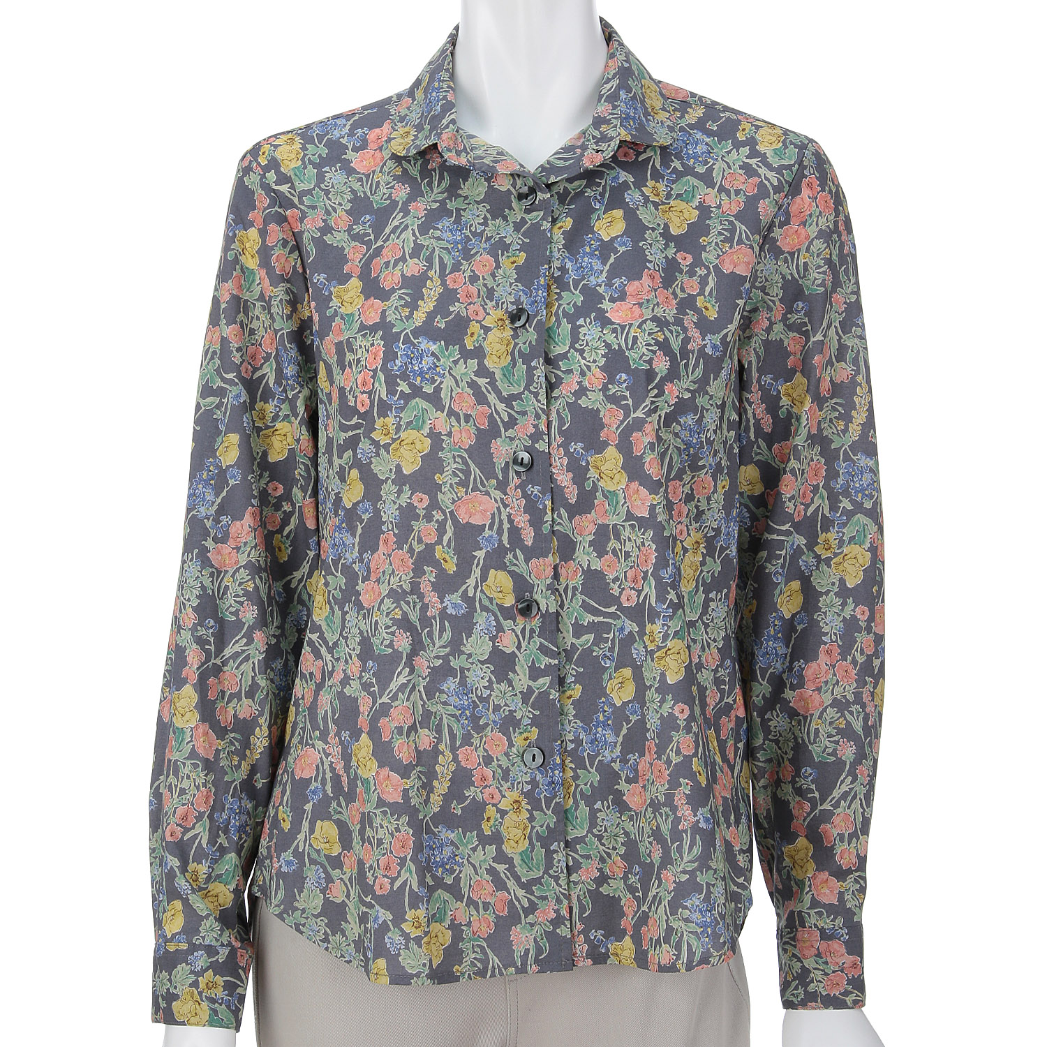 花柄プリント丸襟シャツ - 画像2