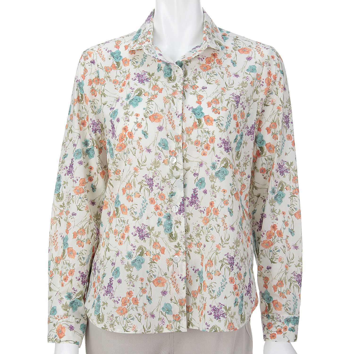 花柄プリント丸襟シャツ - 画像3