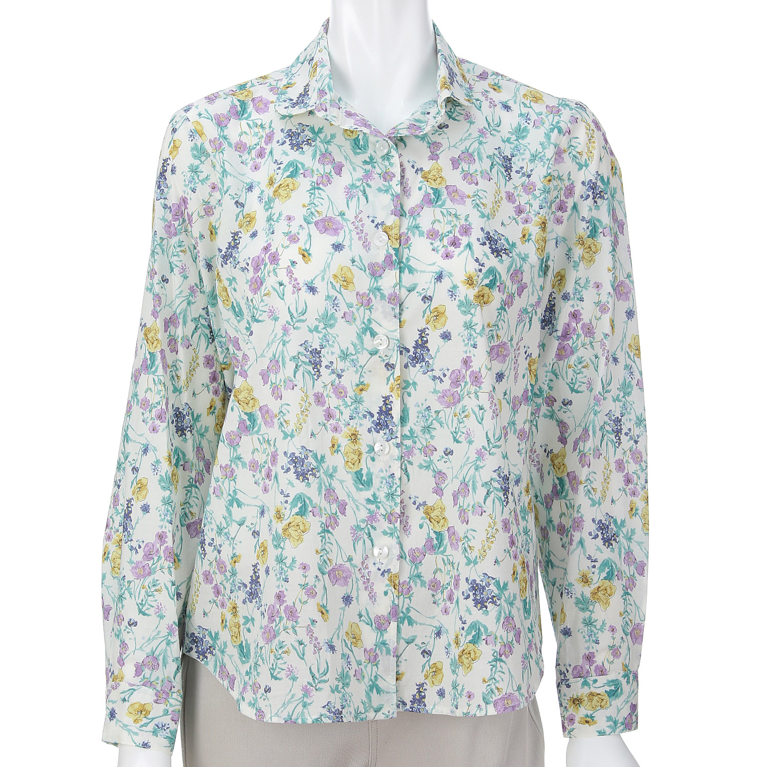 花柄プリント丸襟シャツ - 画像6