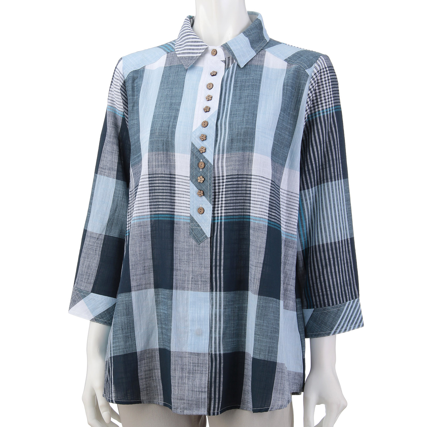 綿先染め格子ブラウス - 画像2