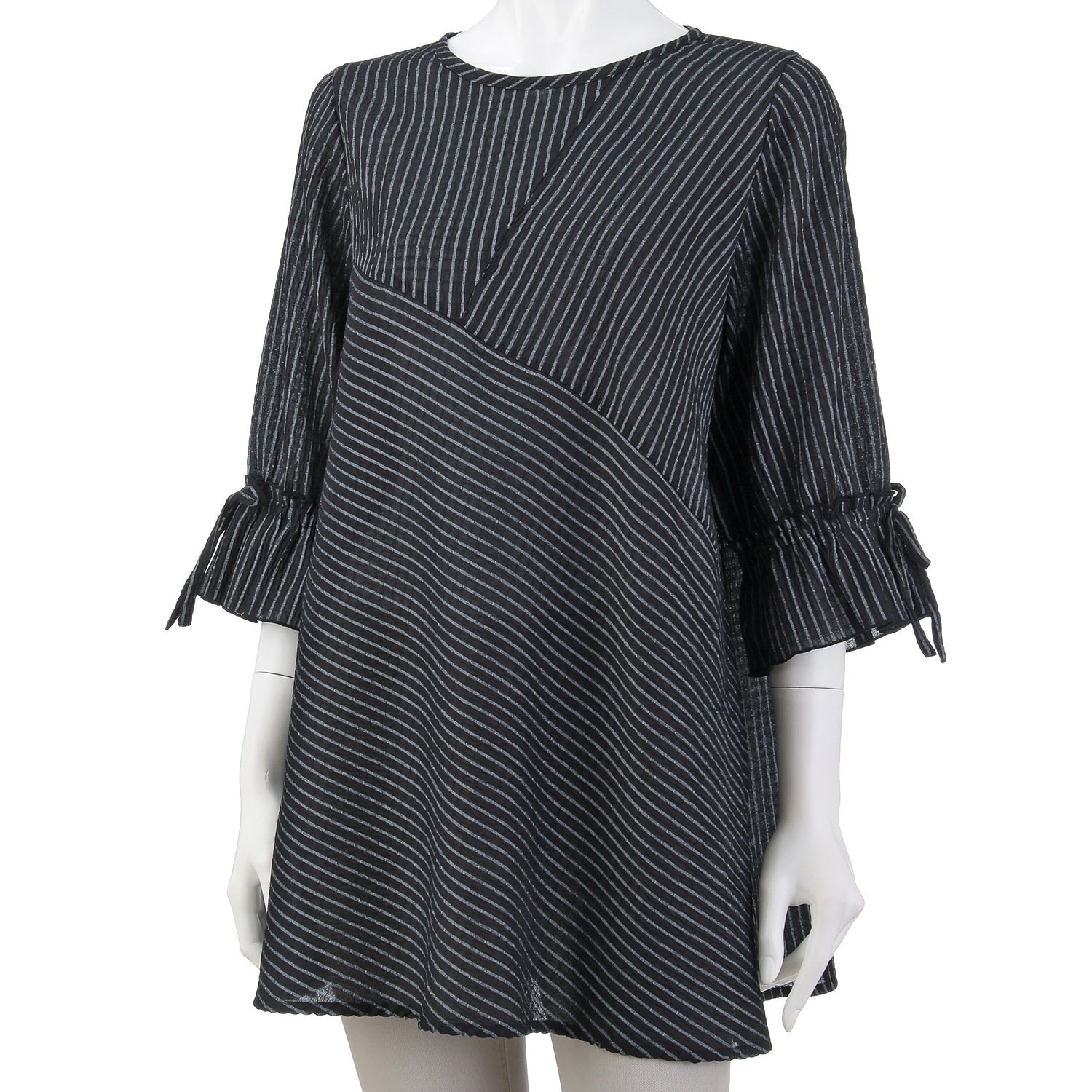 シャーリングストライプ切替チュニック - 画像3