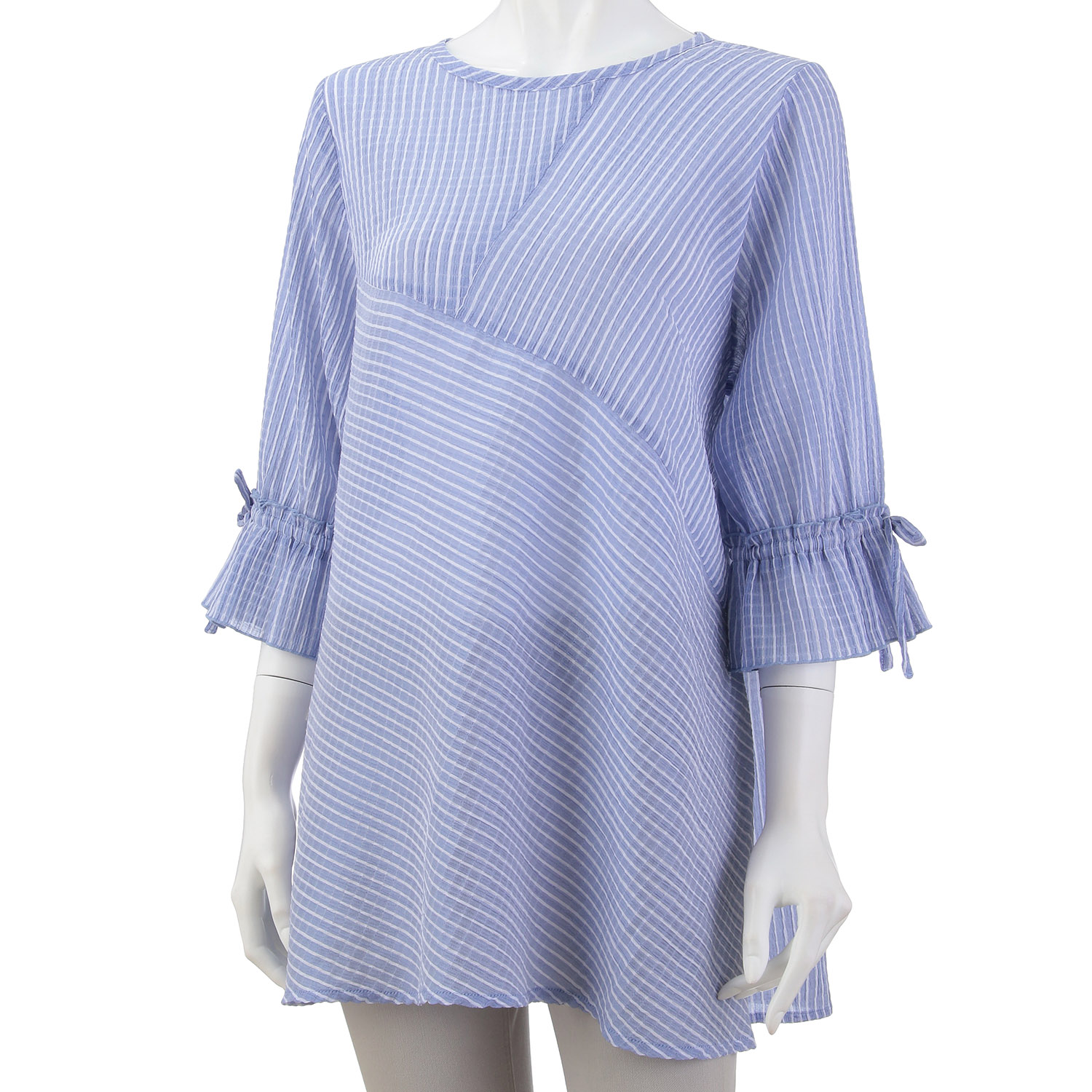 シャーリングストライプ切替チュニック - 画像4