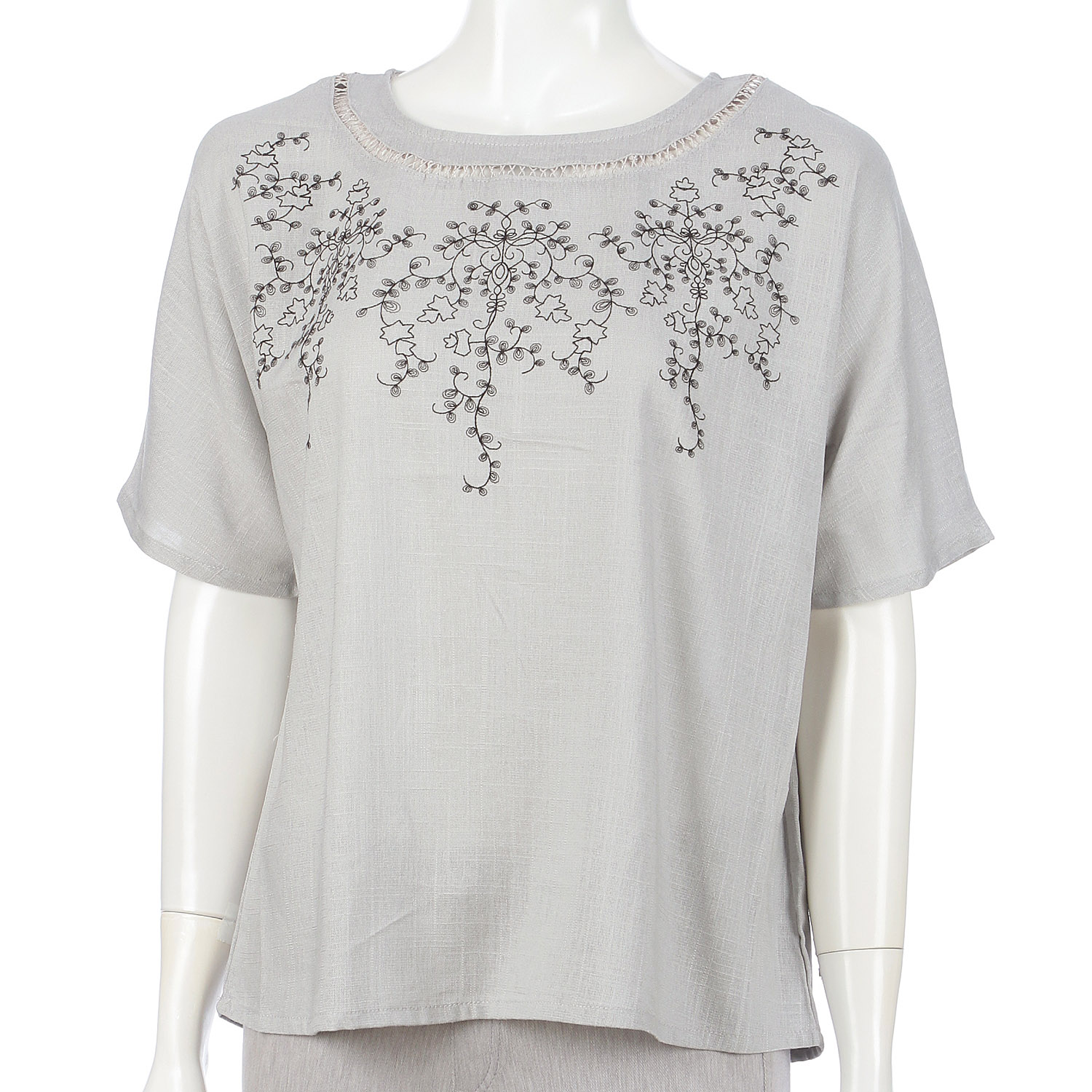 麻混梯子レース刺繍プルオーバー - 画像2