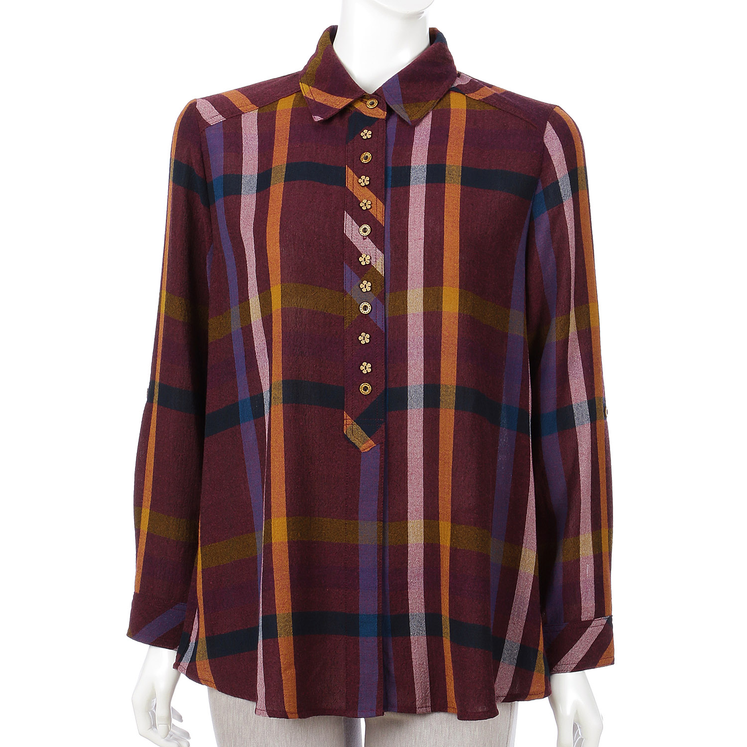 T／R先染め格子ブラウス