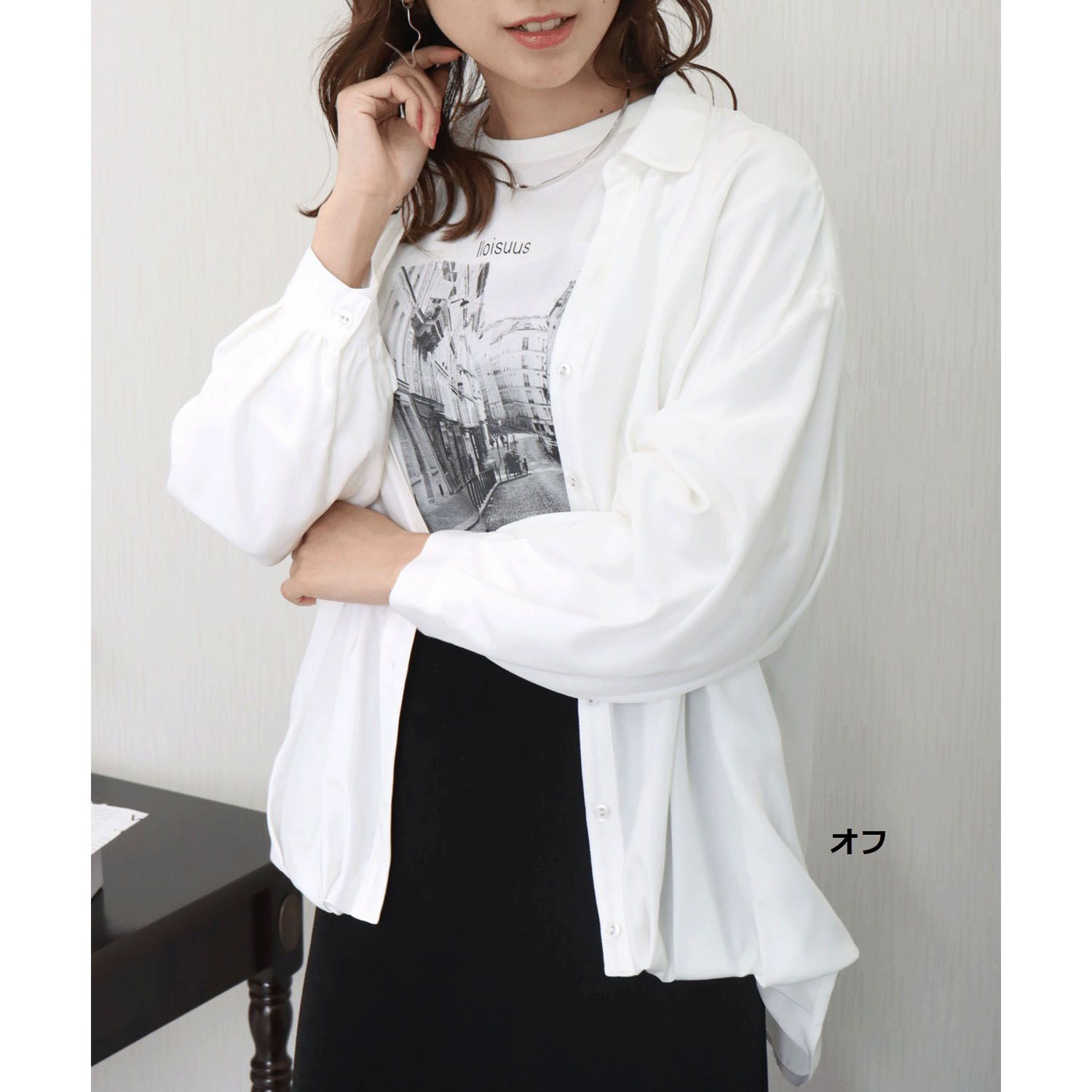 【お取寄せ】 マーブルワルツ とろみフランス綾 裾タックシャツ - 画像2