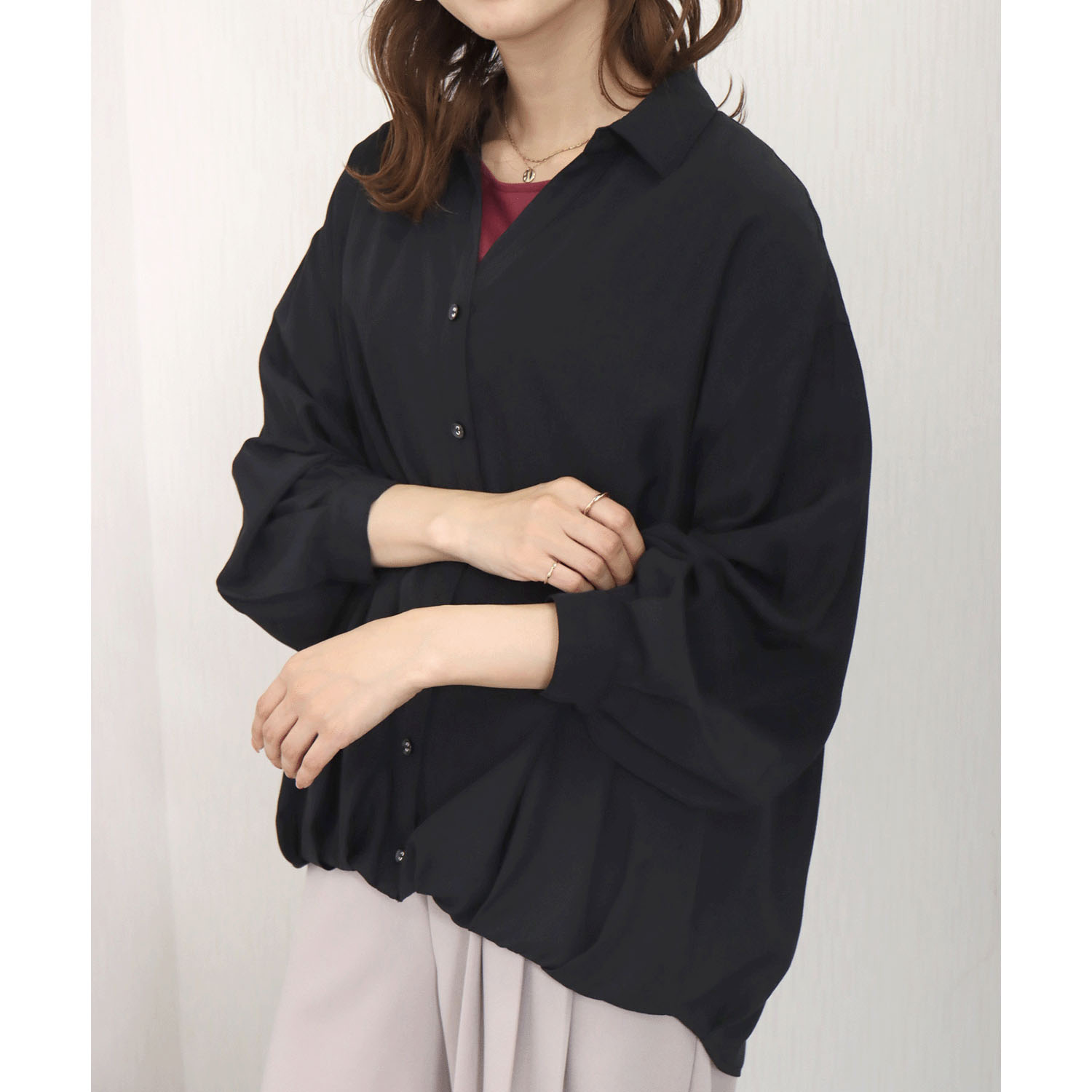 【お取寄せ】 マーブルワルツ とろみフランス綾 裾タックシャツ - 画像5