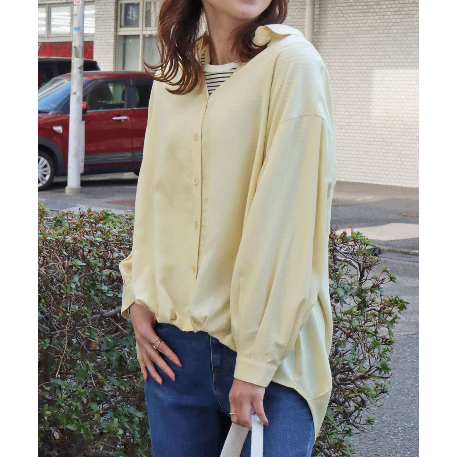 【お取寄せ】 マーブルワルツ とろみフランス綾 裾タックシャツ - 画像1