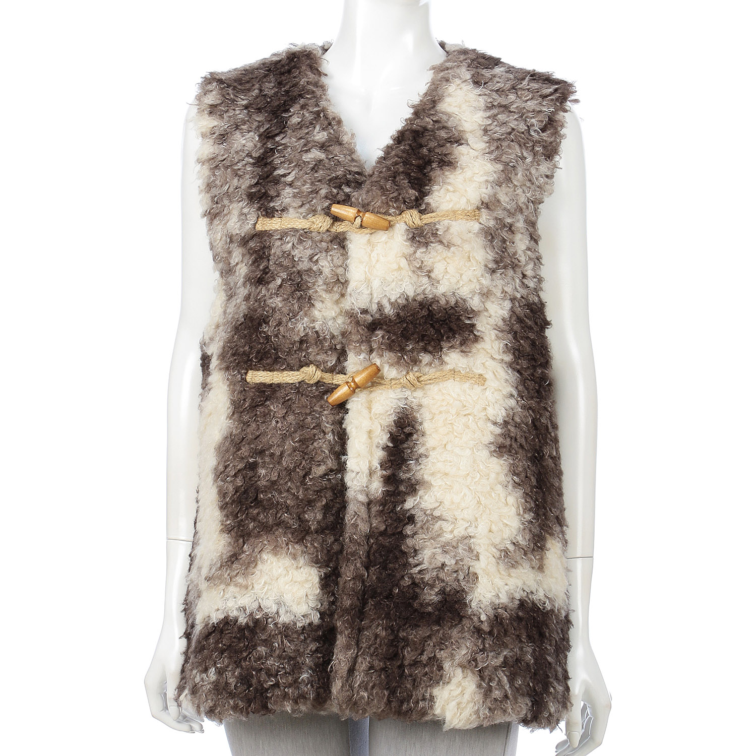 【CUBE SUGAR】カーリーファー トグルボタン Vネック ベスト