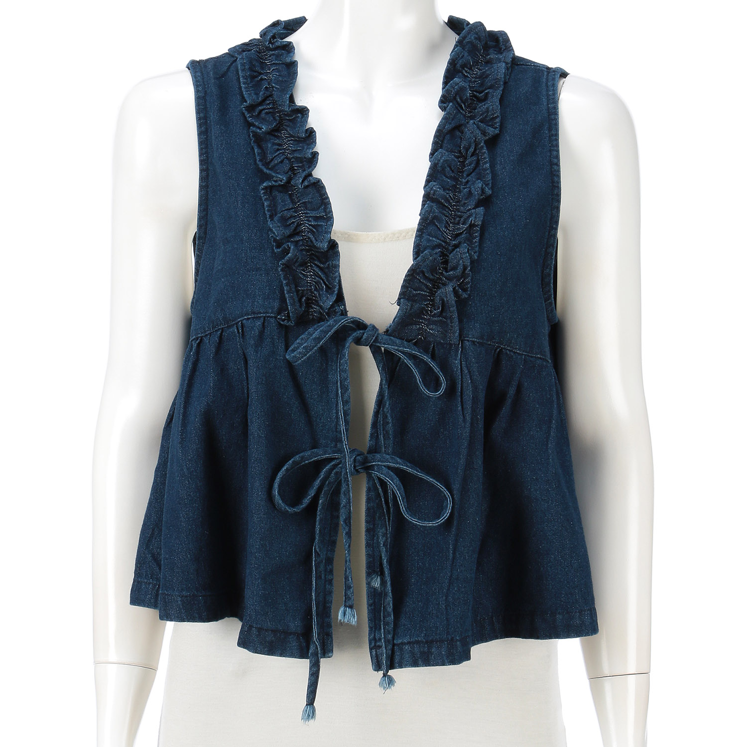 フリルネックデニムベスト - 画像2