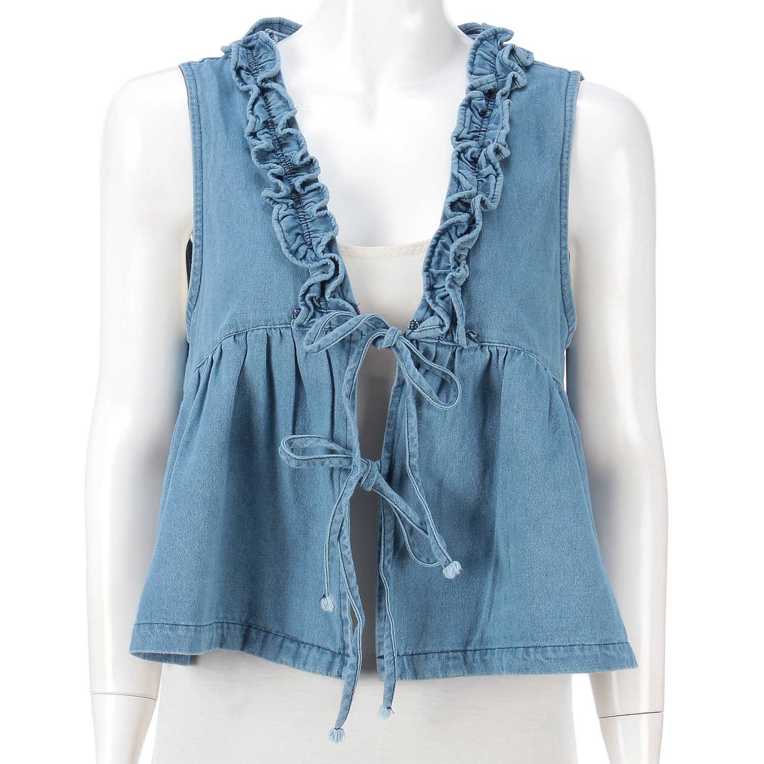 フリルネックデニムベスト