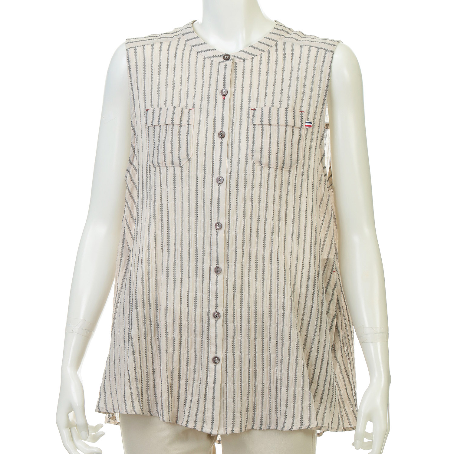 綿PUストライプベスト - 画像2