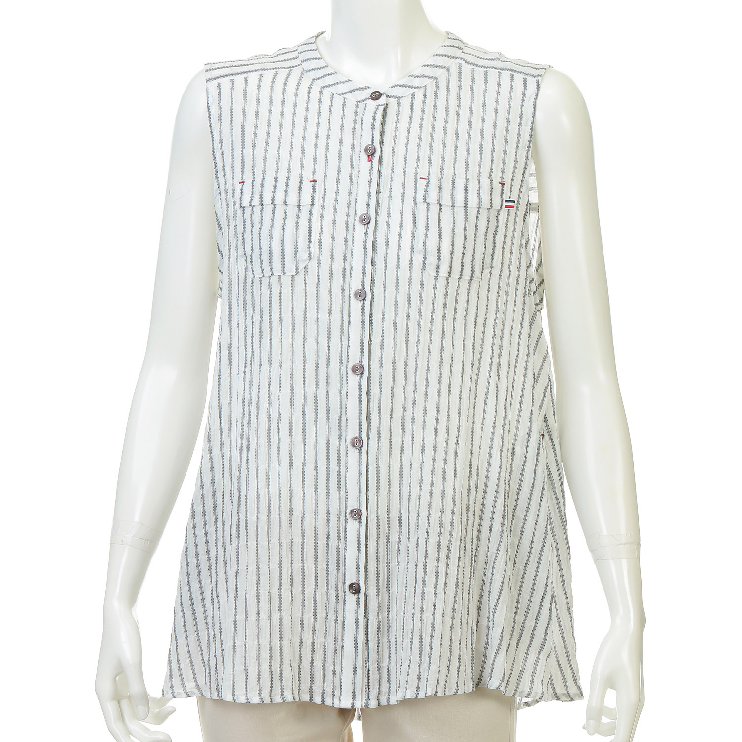 綿PUストライプベスト - 画像1