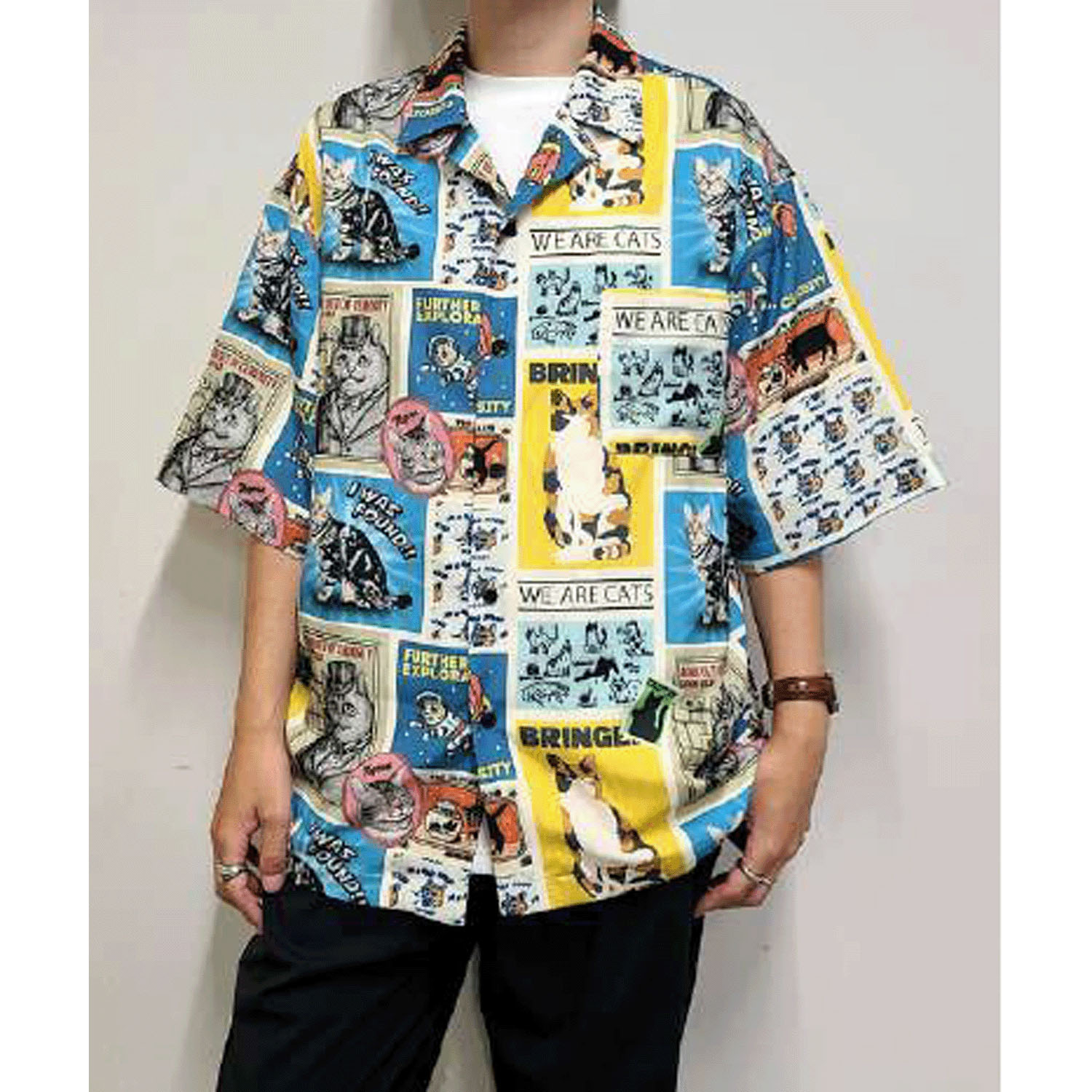 CORISCO Animal Village 猫総柄半袖オープンシャツ