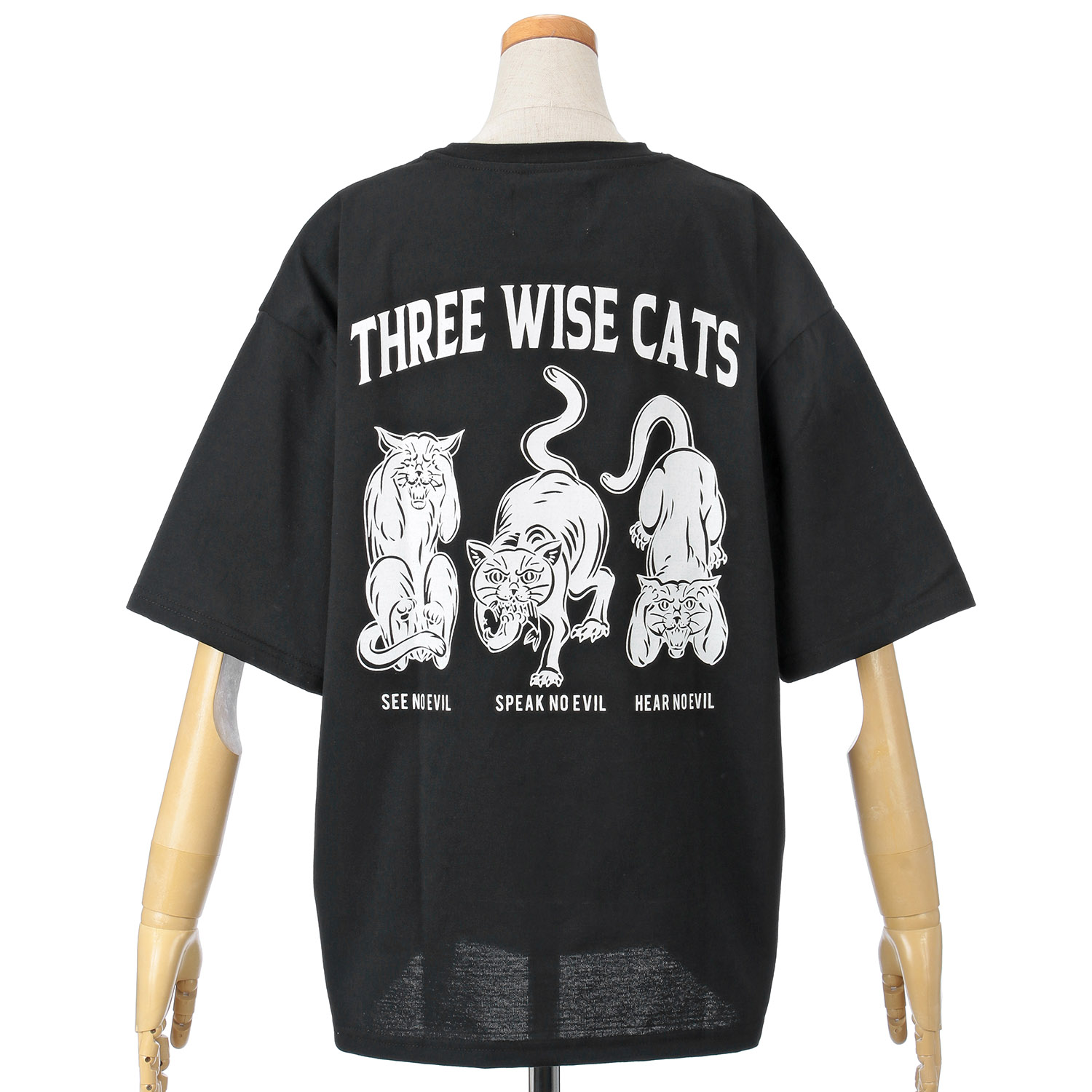 【Insta Live】CORISCO Animal Village 見ざる・言わざる・聞かざるネコ和柄Tシャツ - 画像7