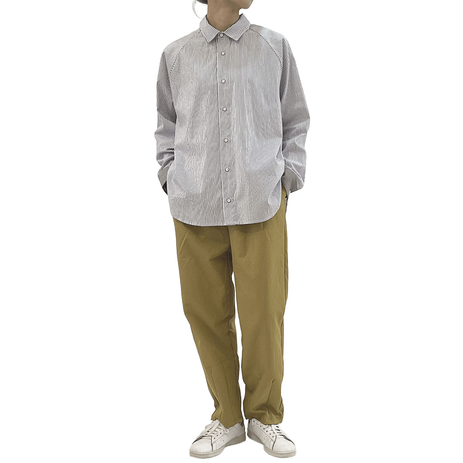 GENTIL 袖配色ストライプラグランスリーブシャツ - 画像3