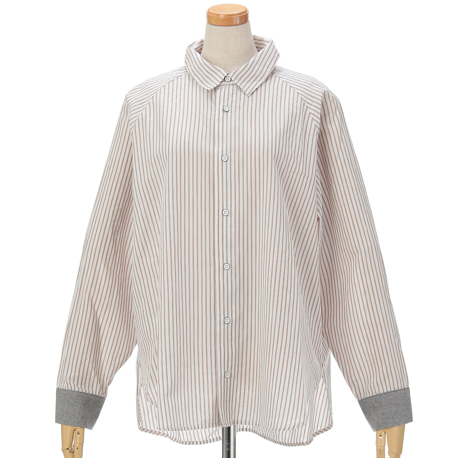 GENTIL 袖配色ストライプラグランスリーブシャツ - 画像6