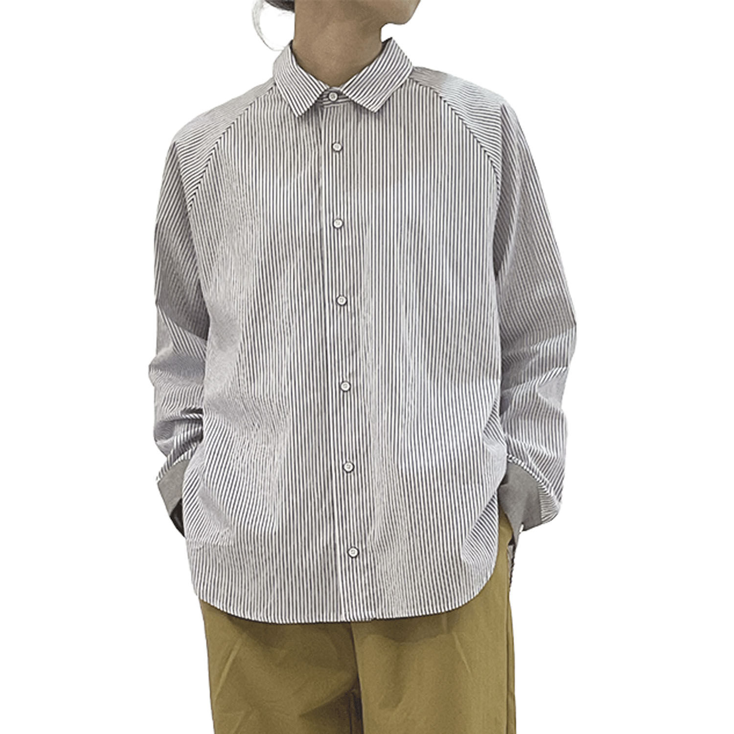 GENTIL 袖配色ストライプラグランスリーブシャツ