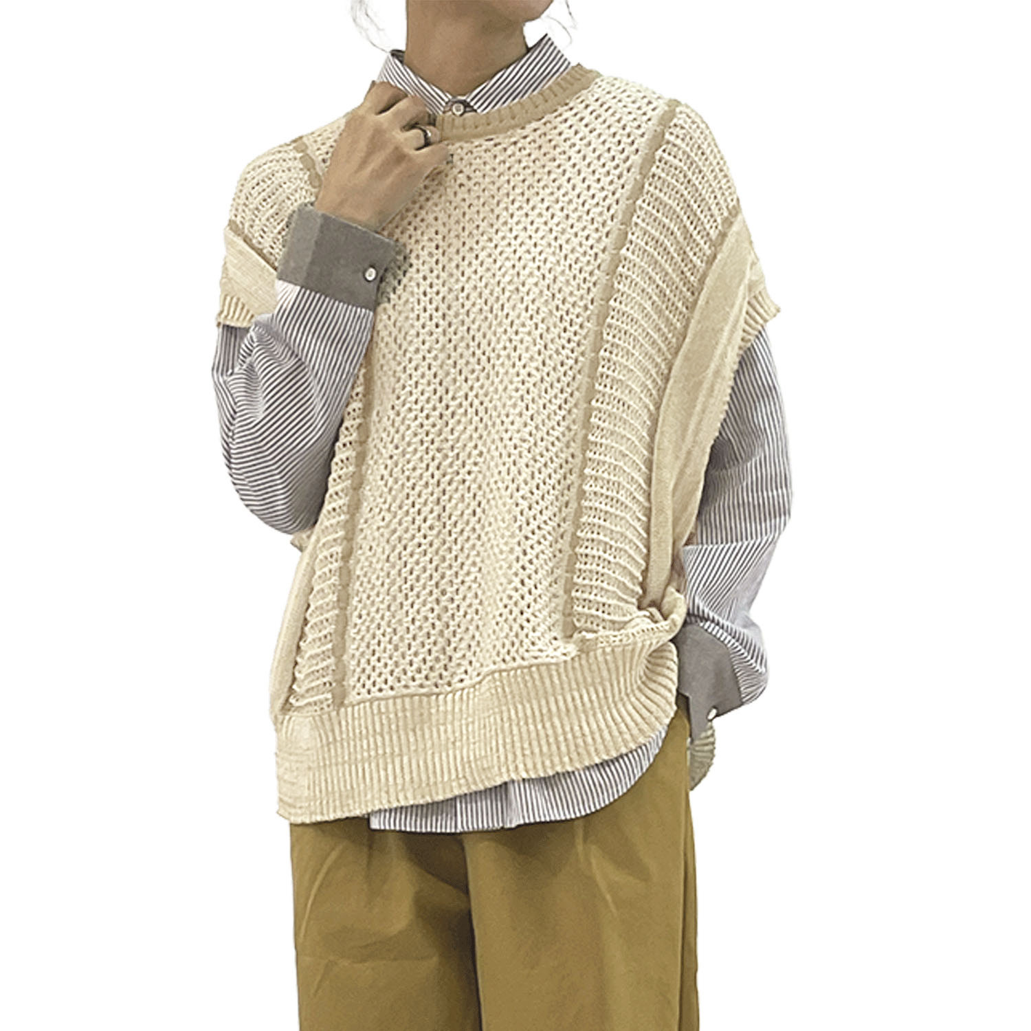 GENTIL 麻タッチメッシュ編みベスト