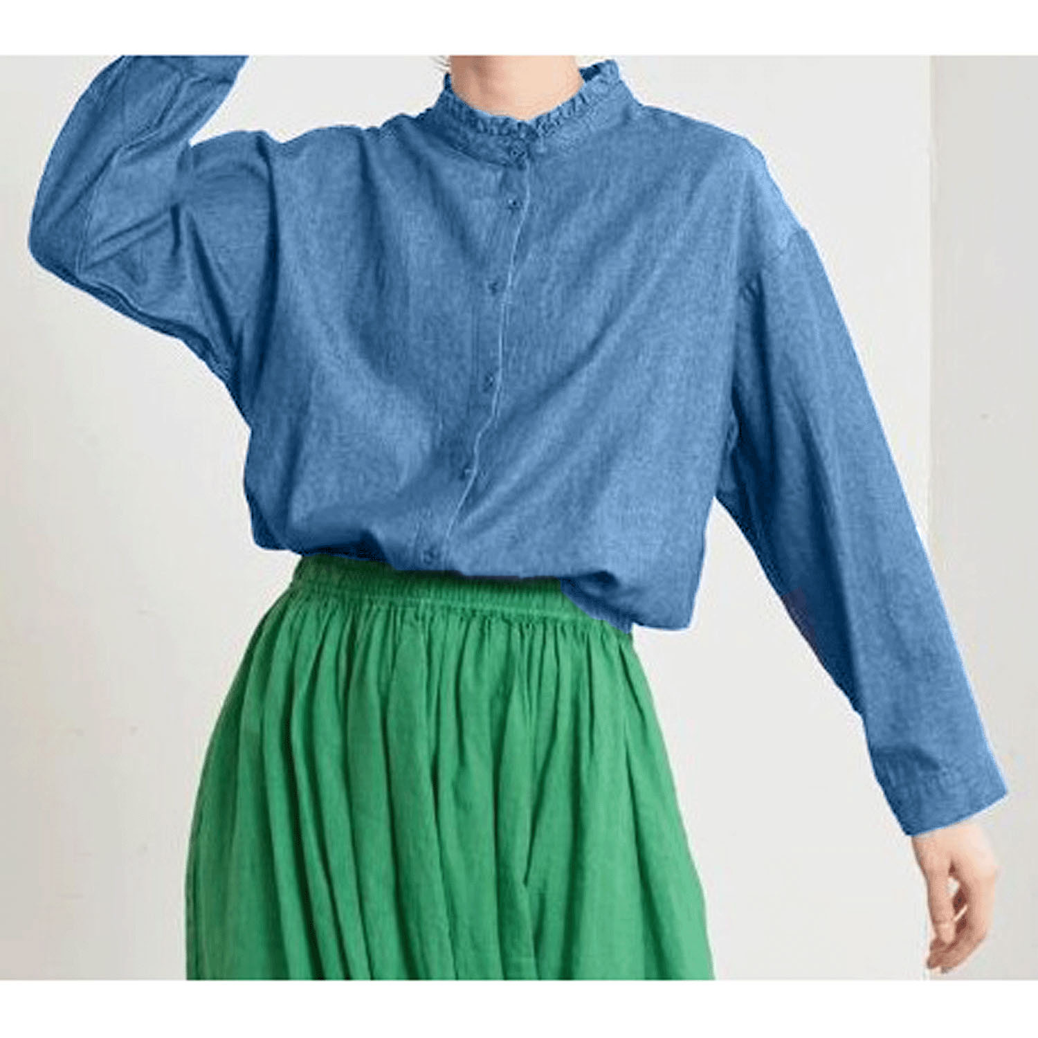 Amitie フレイデニムスタンドカラーブラウス - 画像1