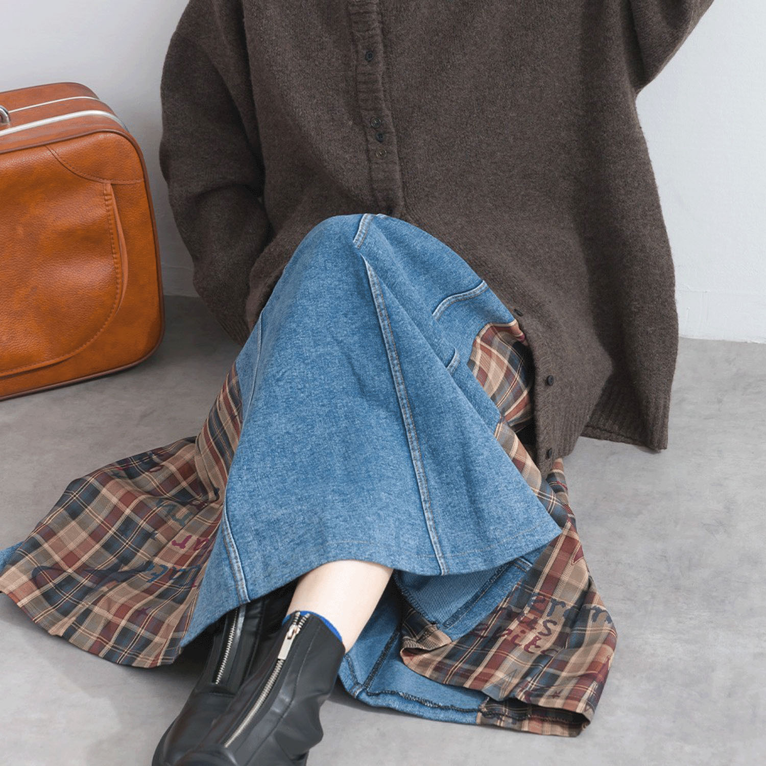 【ETONET限定】iriey デニムXチェック切替スカート - 画像5