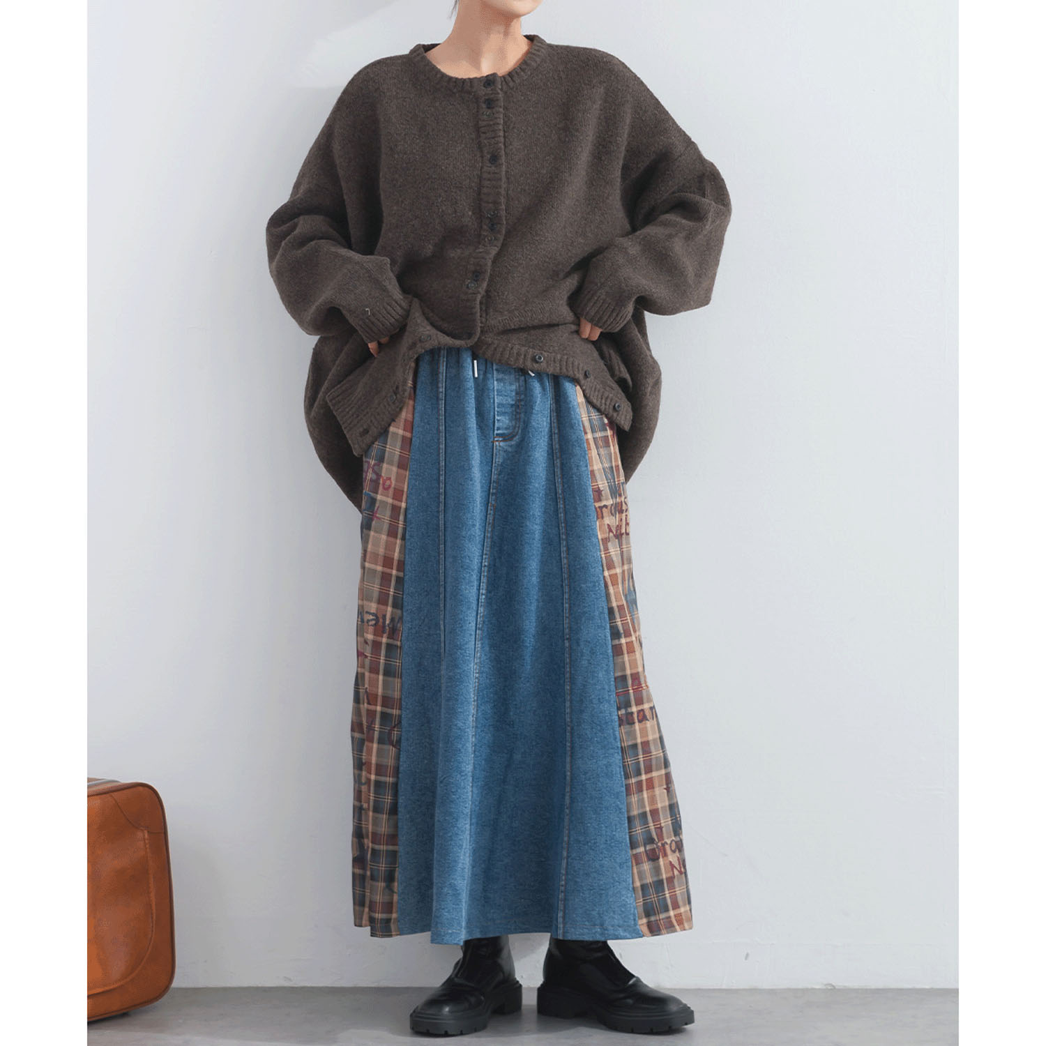 【ETONET限定】iriey デニムXチェック切替スカート