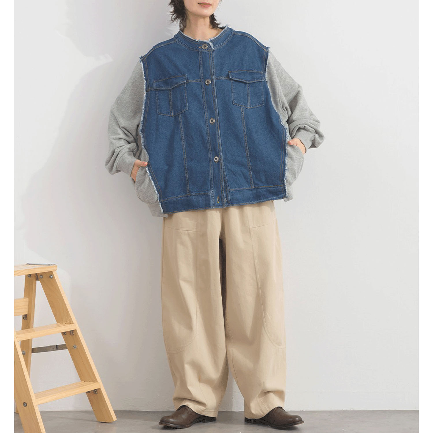 【ETONET限定】 iriey  裏毛Xデニムクル－カーデ - 画像5