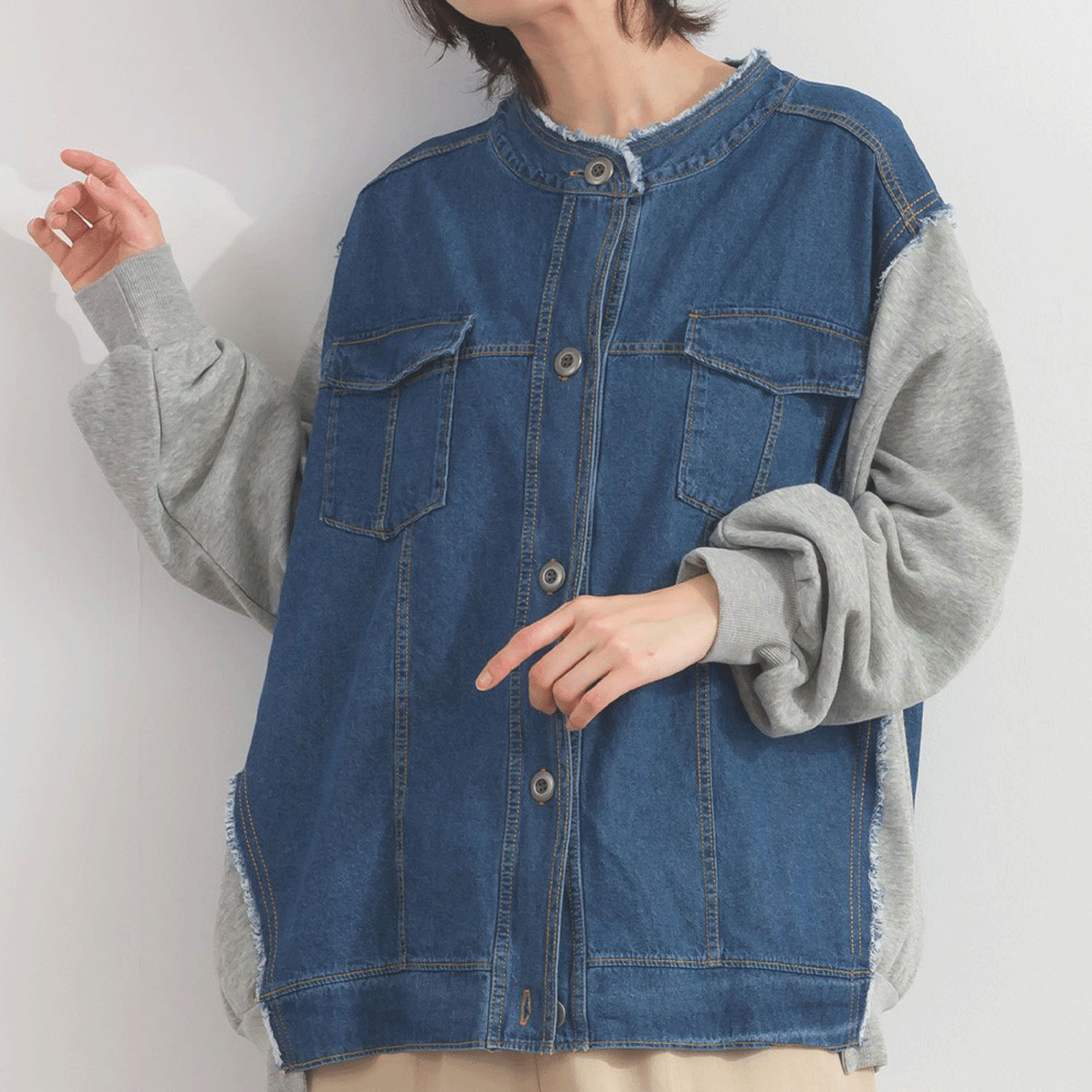 【ETONET限定】 iriey  裏毛Xデニムクル－カーデ - 画像8