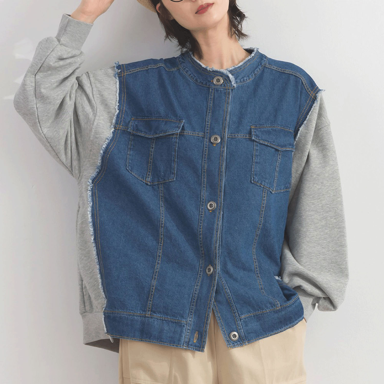 【ETONET限定】 iriey  裏毛Xデニムクル－カーデ - 画像1