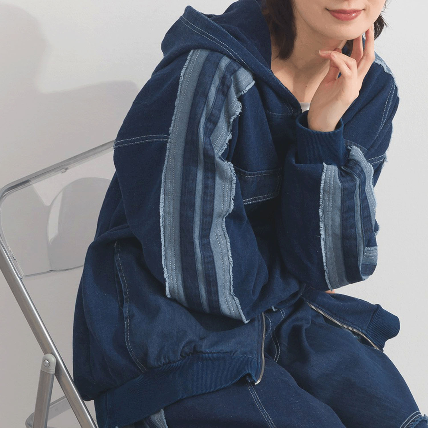 【ETONET限定】 iriey  裏毛インディゴ染めZIPパーカー - 画像17